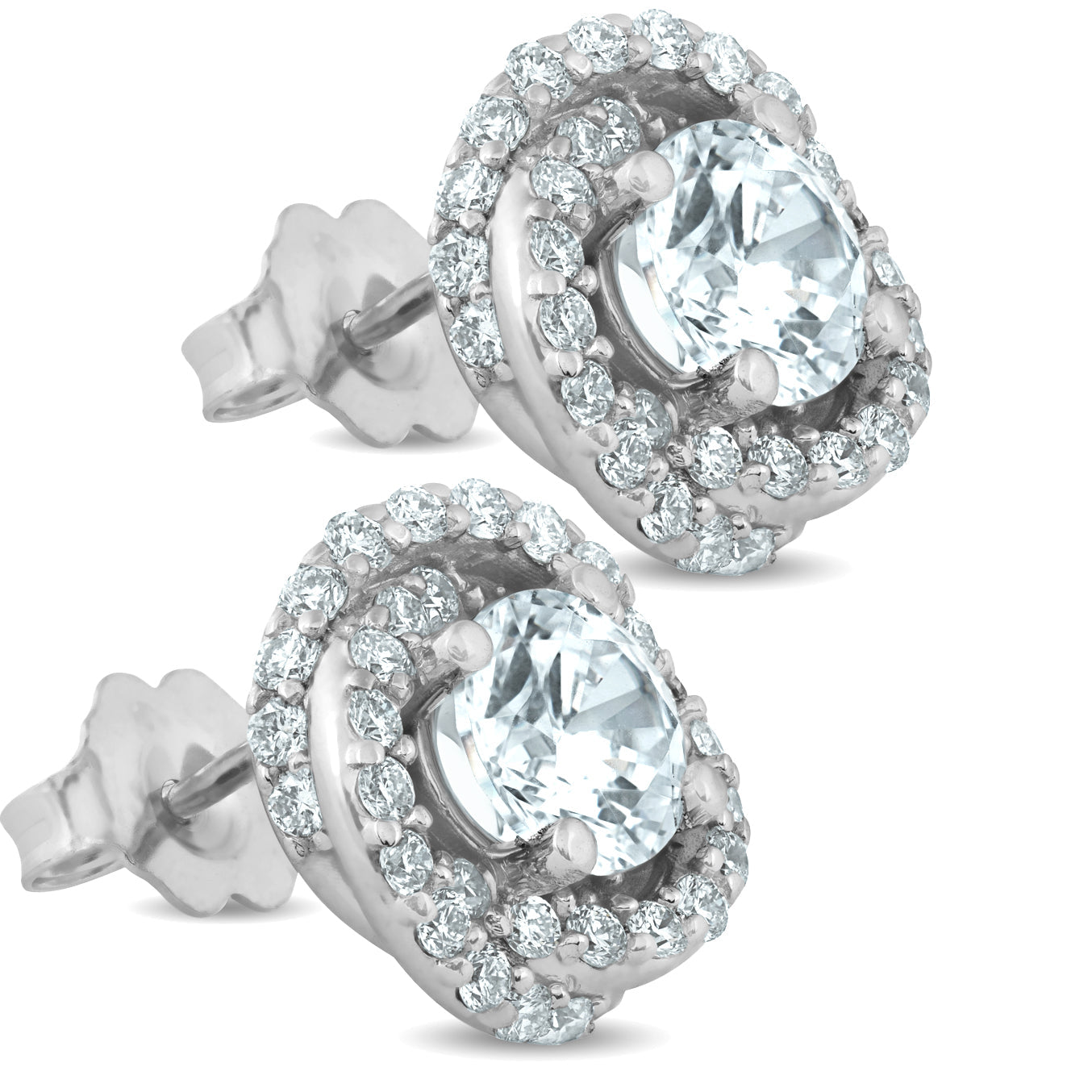 1 3/4 Ct Halo Diamond Studs Spiral 10.9mm Women's Earrings 14k White Gold