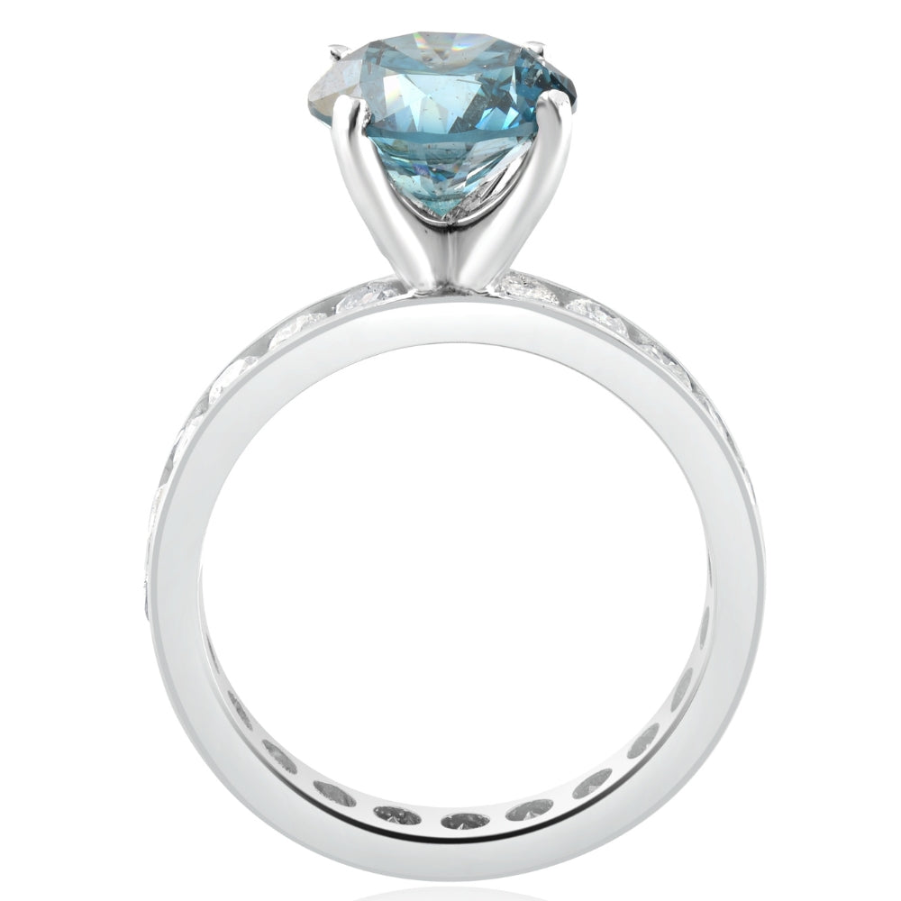 4 Ct TW Blue & White Diamond Eternity Engagement Ring in 14k White Gold