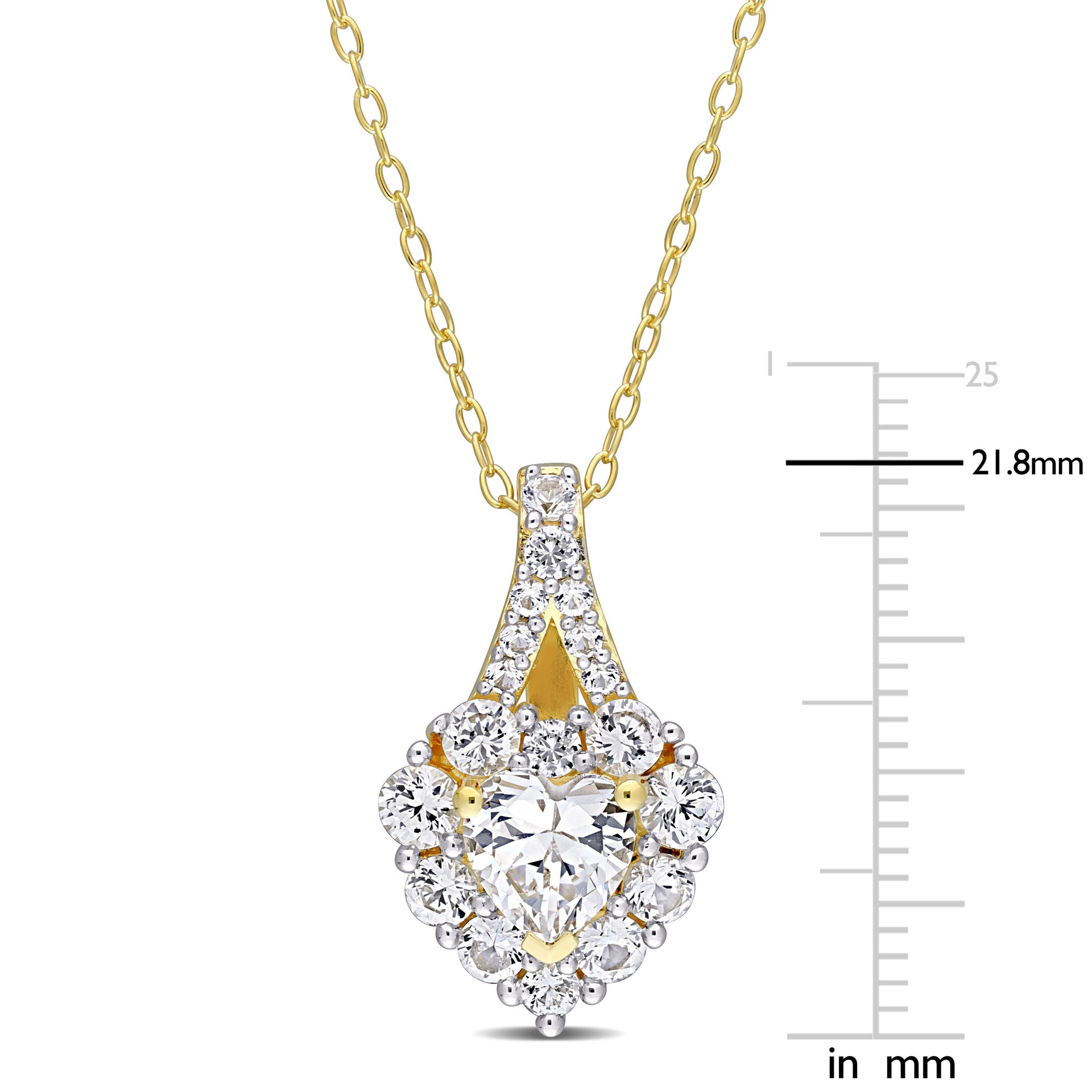 2 7/8 CT TGW Created White Sapphire Halo Heart Pendant With Chain in Yellow Plated Sterling Silver
