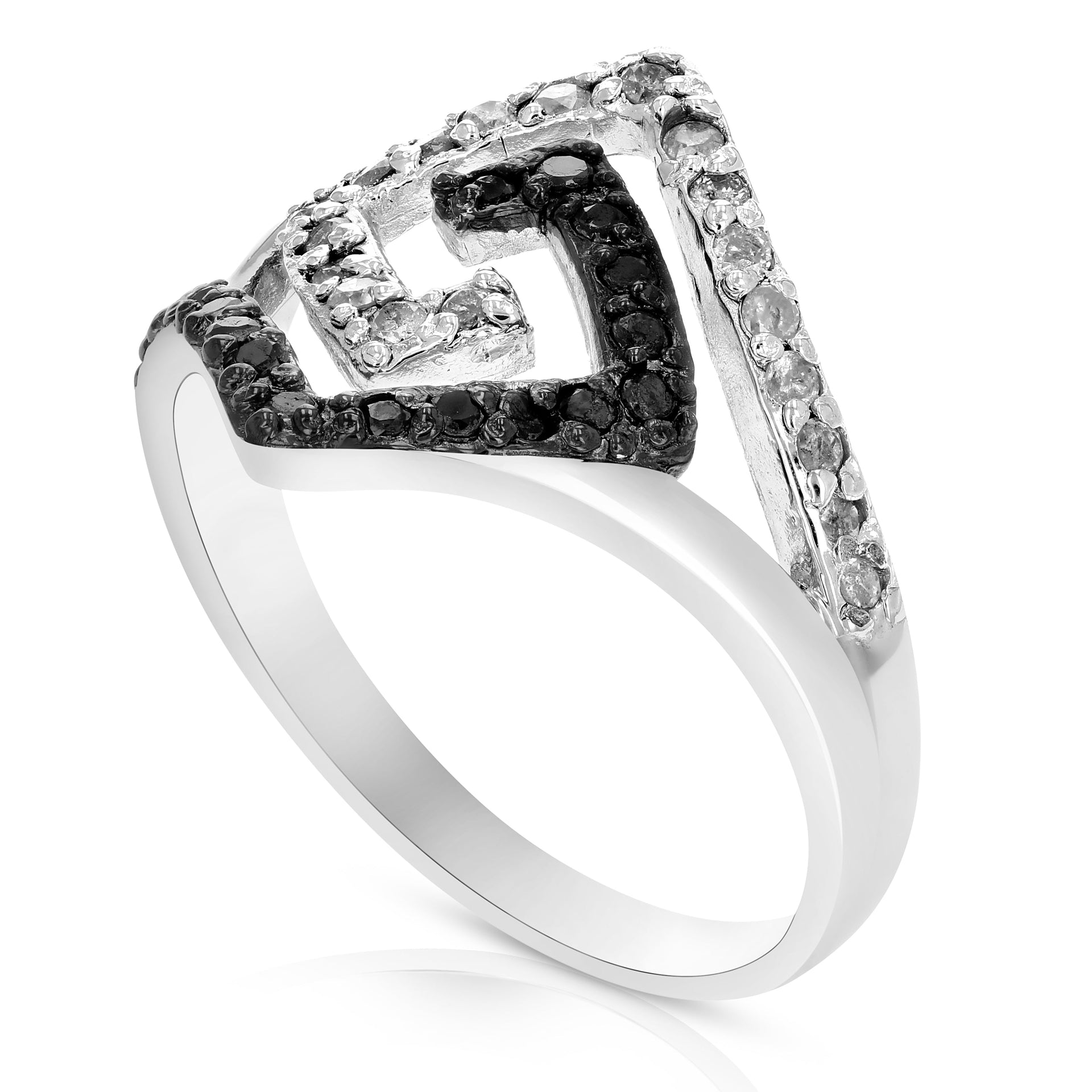 0.45 cttw Black and White Diamond Ring .925 Sterling Silver with Rhodium