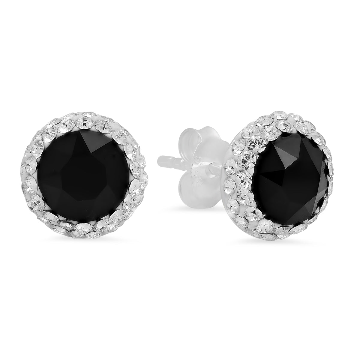 Sterling Silver 6mm Crystal Halo Black Stud Earrings