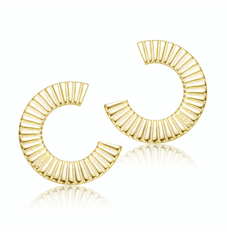 14k Gold Plated Ribbed Open Circle Drop Earrings