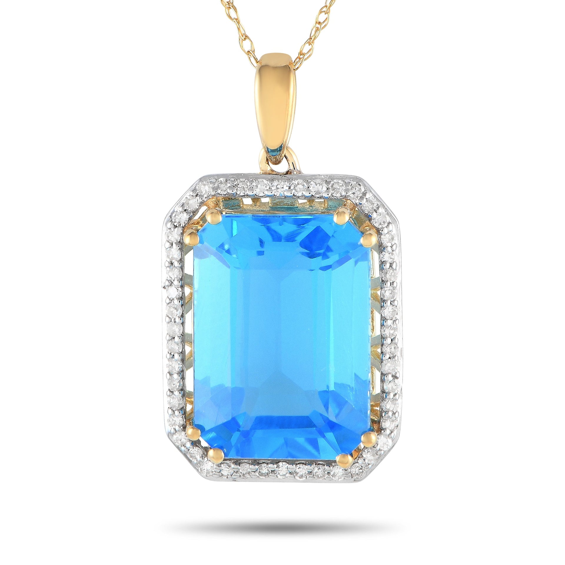 LB Exclusive 14K Yellow Gold 0.20ct Diamond and Blue Topaz Necklace PD4-15513WBT