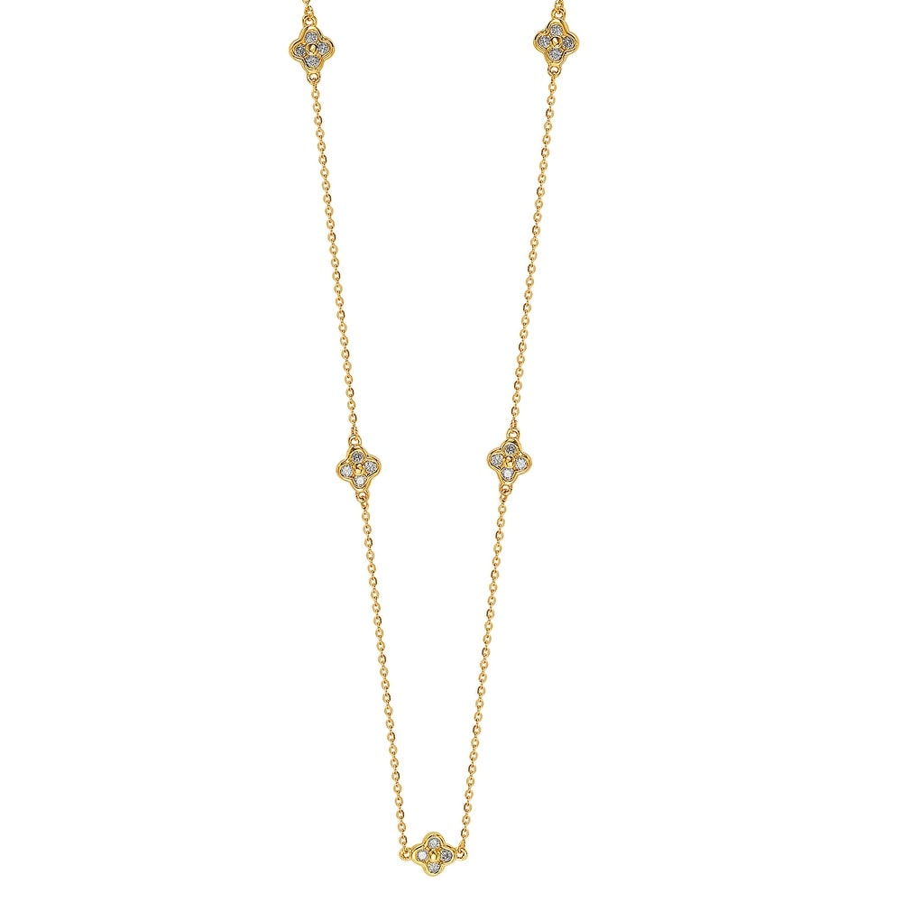 Suzy Levian 14K Yellow Gold .40ttw Diamond Clover By The Yard Necklace