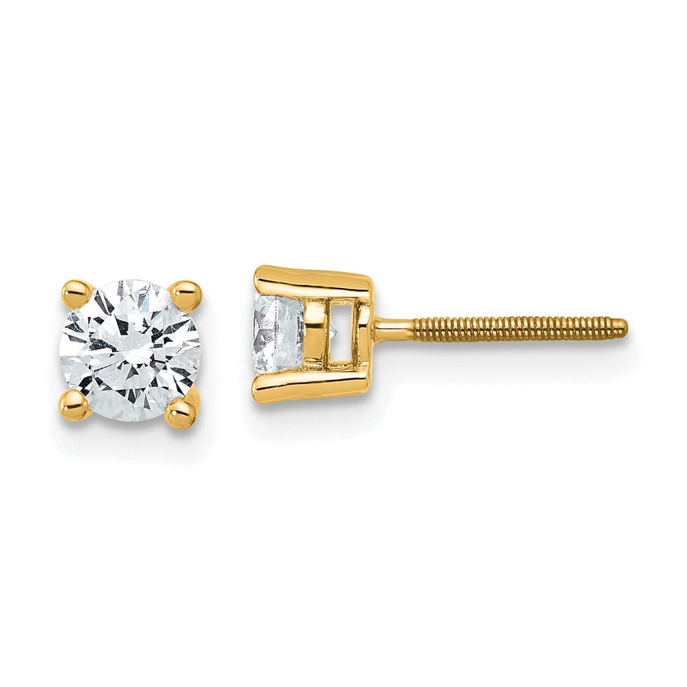 14k Yellow Gold 3/4 CT Round Lab Grown Diamond Stud Earrings Screw Back VS Clarity G-H Color