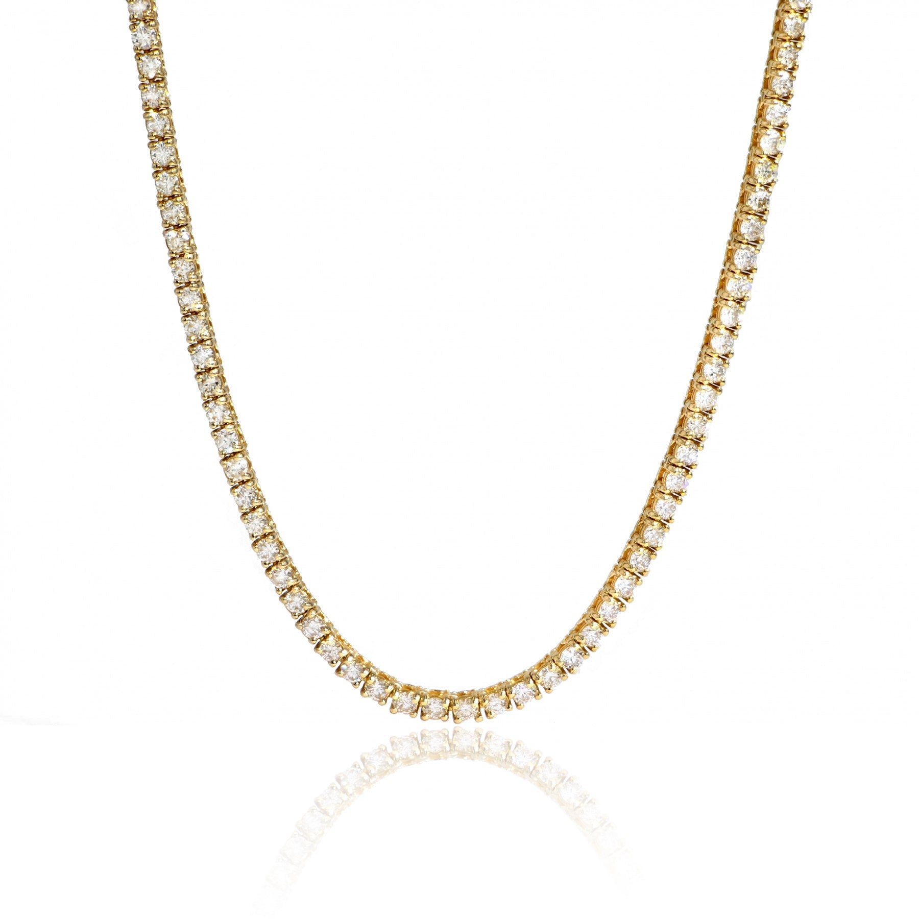 14kt yellow gold, 16' diamond tennis necklace featuring 3.00 cts tw round diamonds