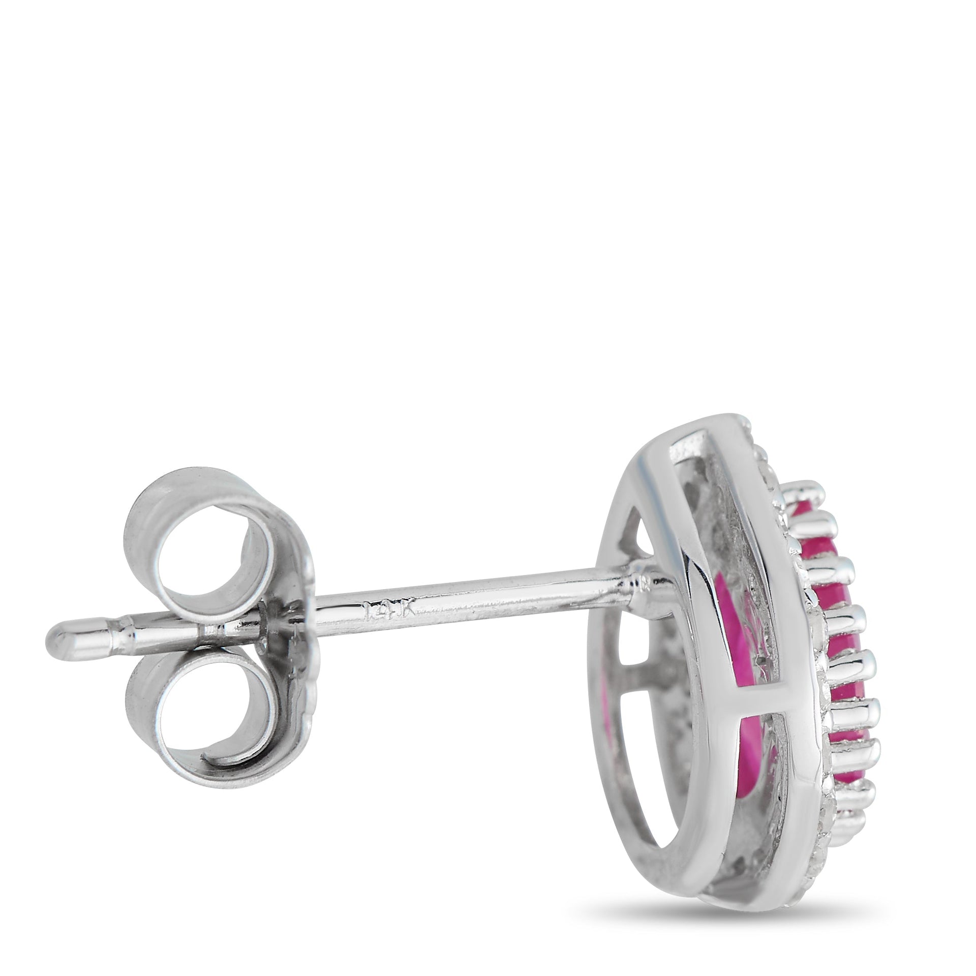 LB Exclusive 14K White Gold 0.17ct Diamond and Ruby Pear Halo Stud Earrings ER4-15272WRU