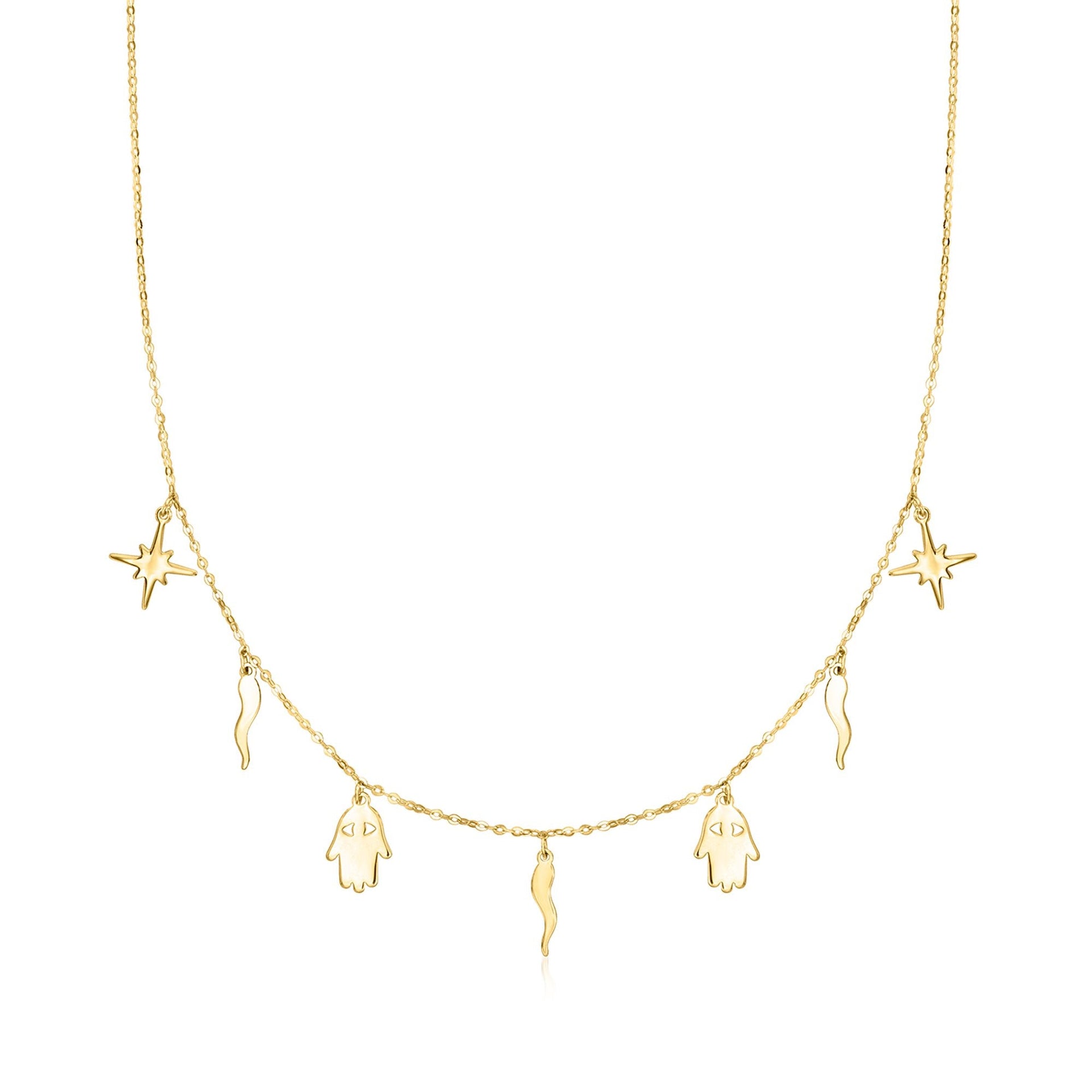Canaria Italian 10kt Yellow Gold Multi-charm Station Necklace