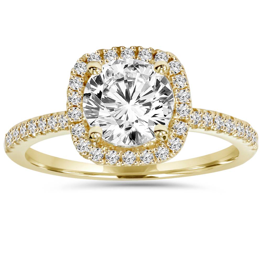 2.60ct Cushion Halo Diamond Engagement Ring 14k Yellow Gold Lab Grown