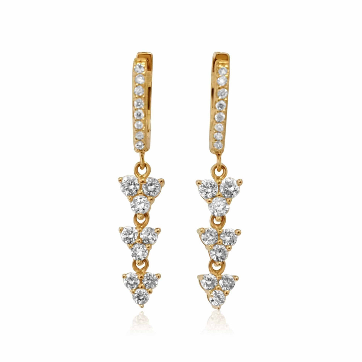 Gold Diamond Large Trio Drop Hoop Earring