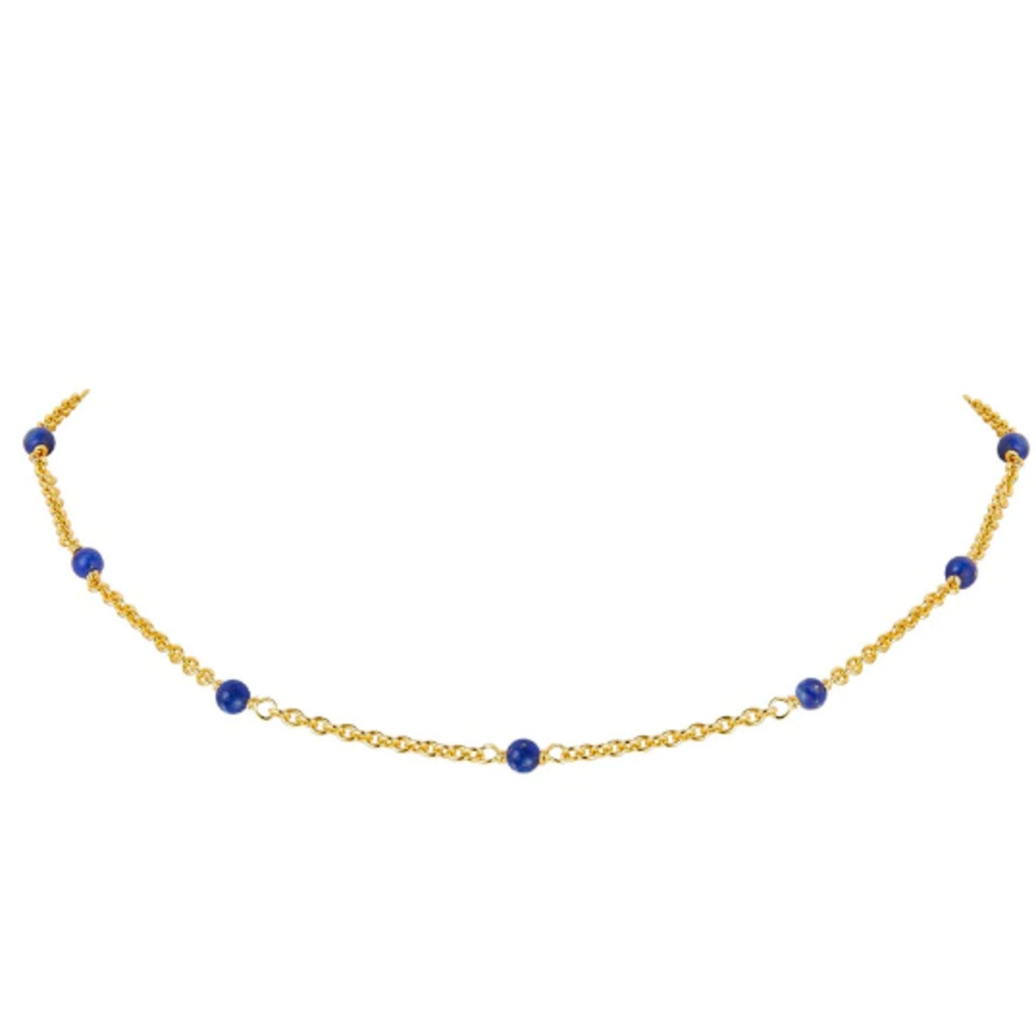 Ba Blue Lapis Beaded Gold Vermeil Silver Short Chain Necklace