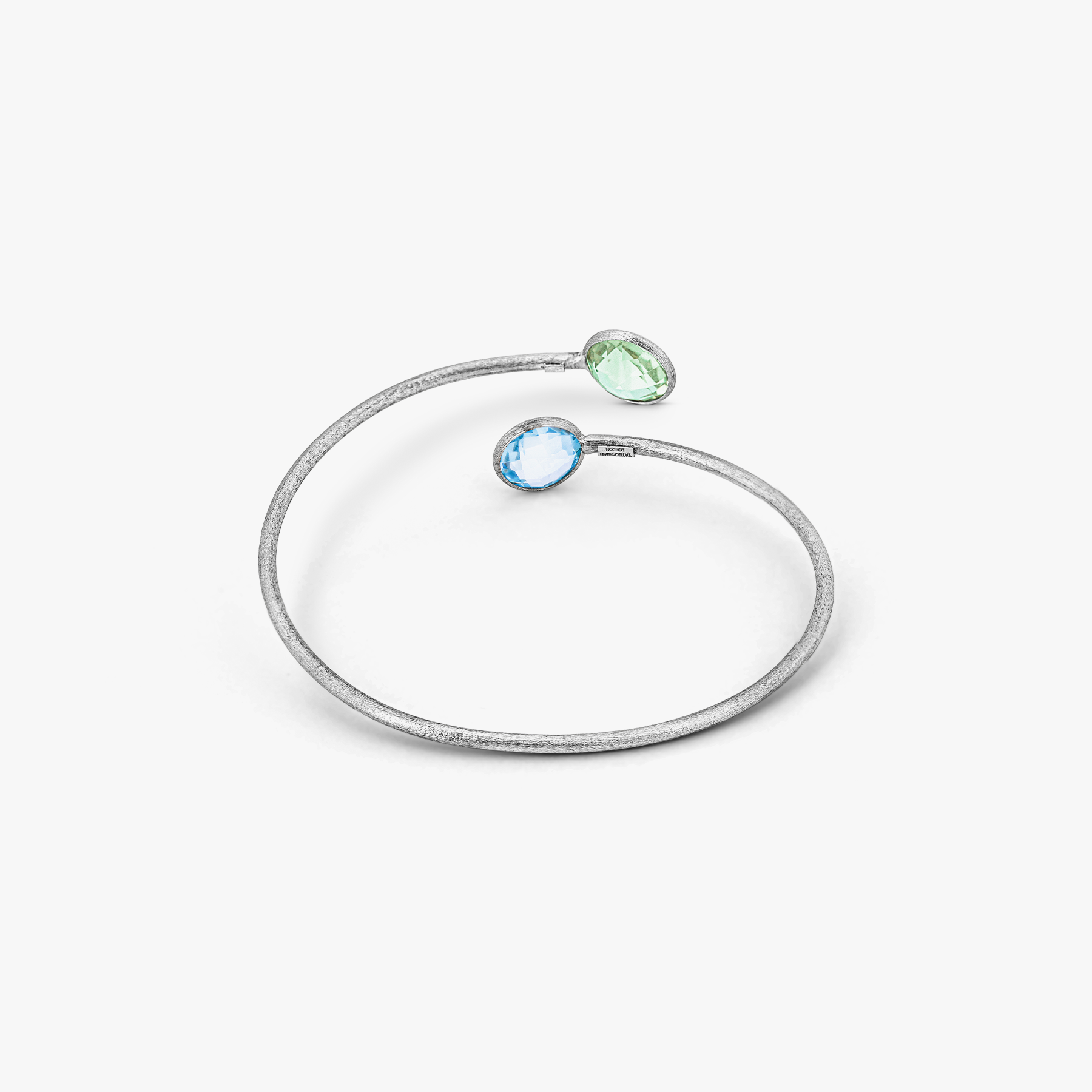 Kensington Bangle in 9K Satin White Gold  with Topaz and Green Amethyst