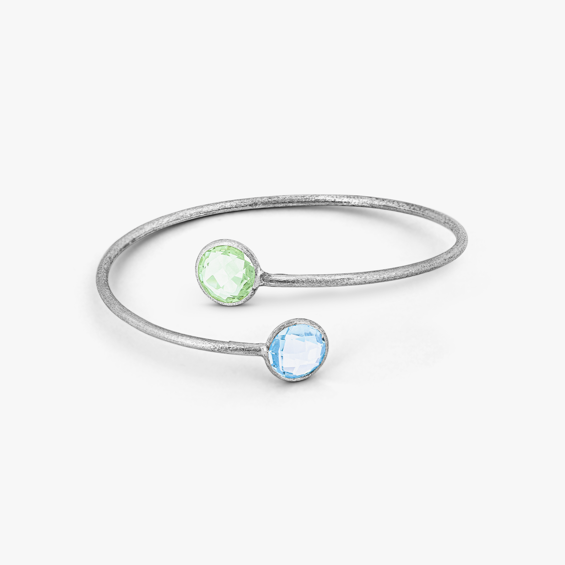 Kensington Bangle in 9K Satin White Gold  with Topaz and Green Amethyst