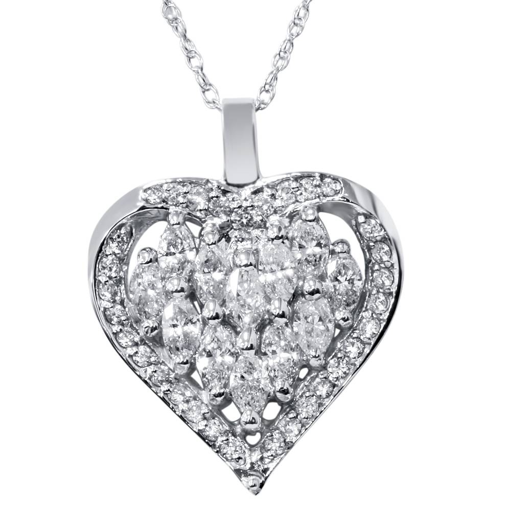 1 1/4ct Heart Shaped Marquise Diamond Pendant 14K White Gold