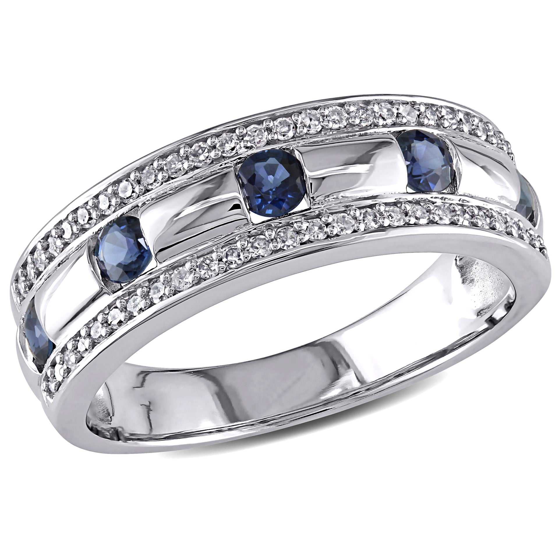 1/4 ct TW Diamond and Sapphire Anniversary Band in 10k White Gold