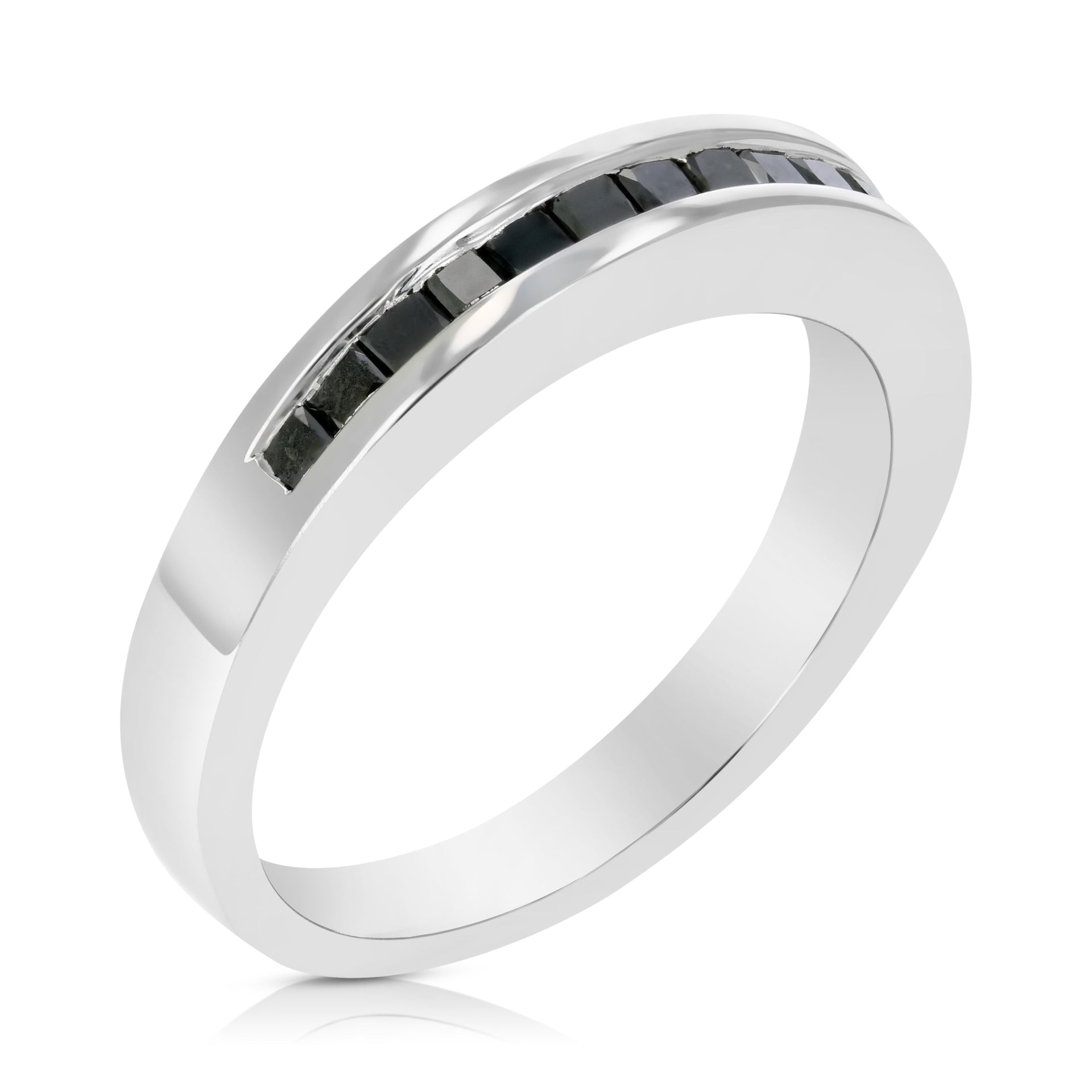 1/2 cttw Princess Cut Black Diamond Wedding Band .925 Sterling Silver Channel