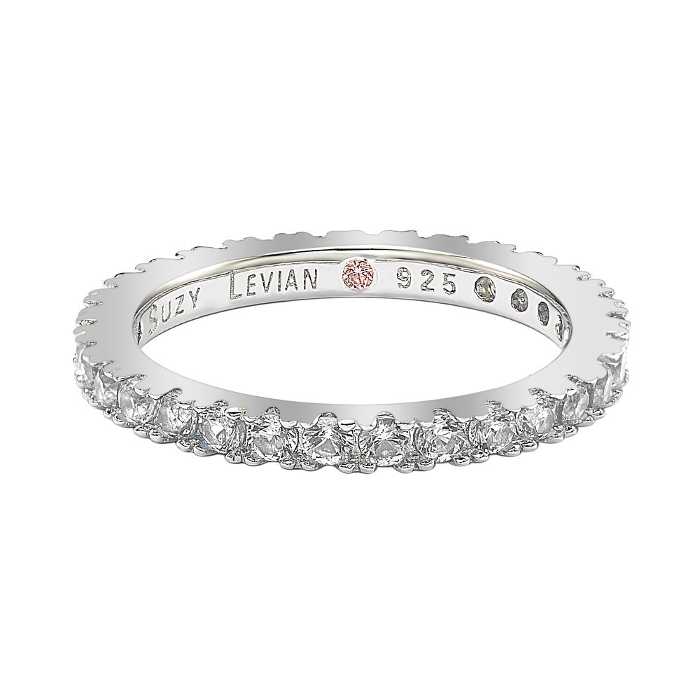 Suzy Levian Sterling Silver Thin White Cubic Zirconia Eternity Band