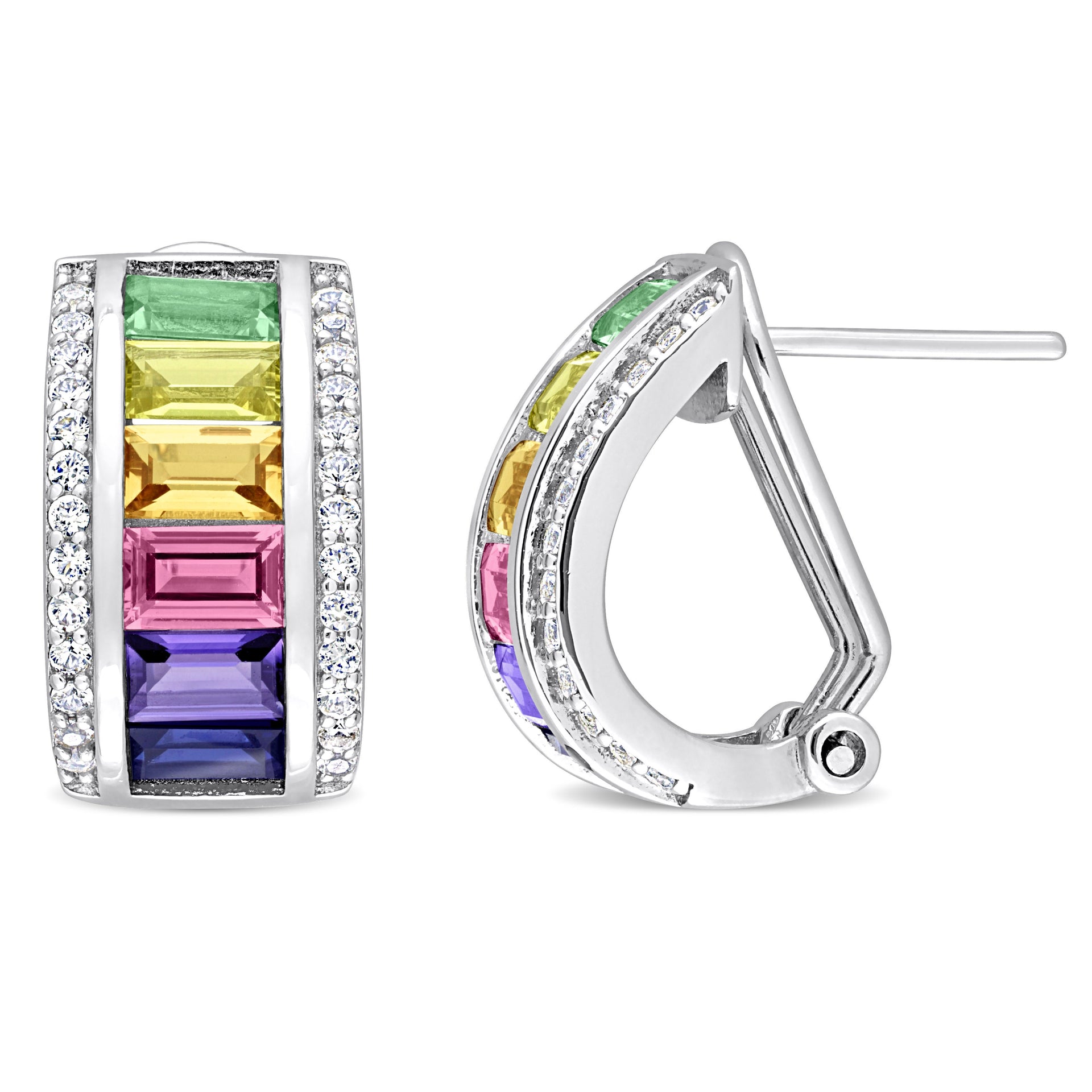 4 1/4 ct TW Multi-Color Created Sapphire Hoop Earrings in Sterling Silver