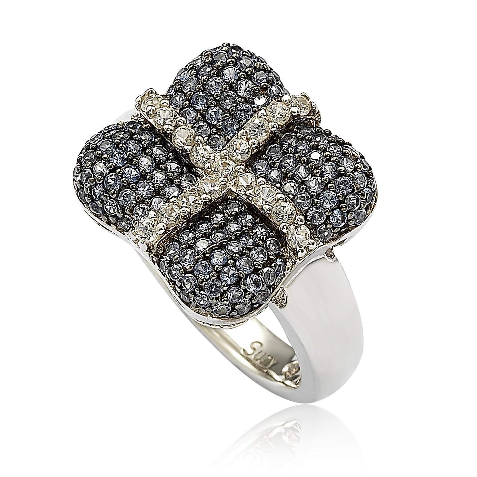 Suzy Levian Sterling Silver Blue & White Sapphire & Diamond Accent Wrapped Cushion Ring
