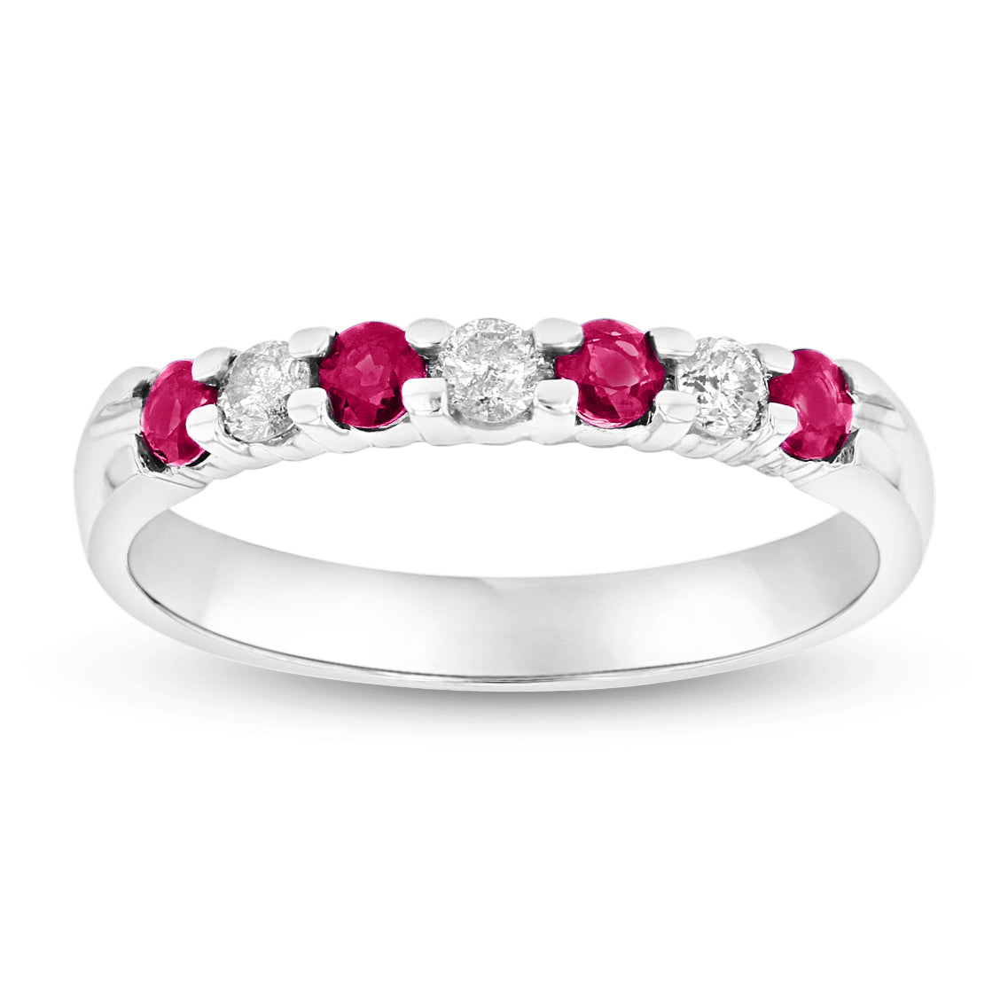 14k Gold Ring 0.54ct tw Round Diamonds and Natural Heated Rubies Prong Set Band