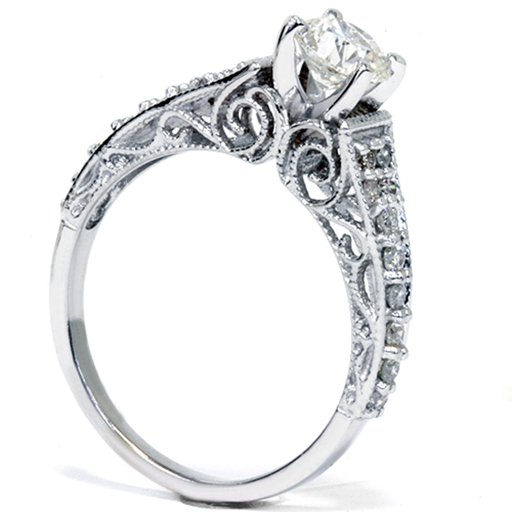 1/2 CT Vintage Filigree Diamond Engagement Ring 14K White Gold