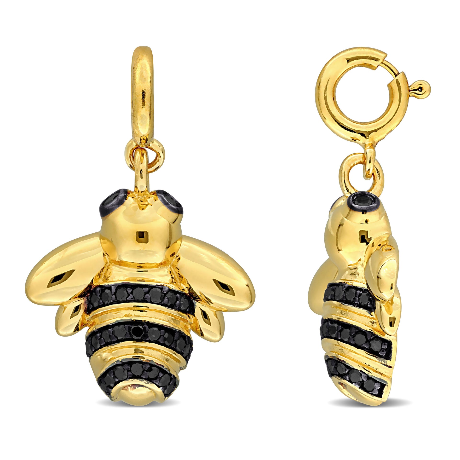 Mimi & Max 1/10ct TW Black Diamond Bee Charm Black Rhodium and Yellow Silver