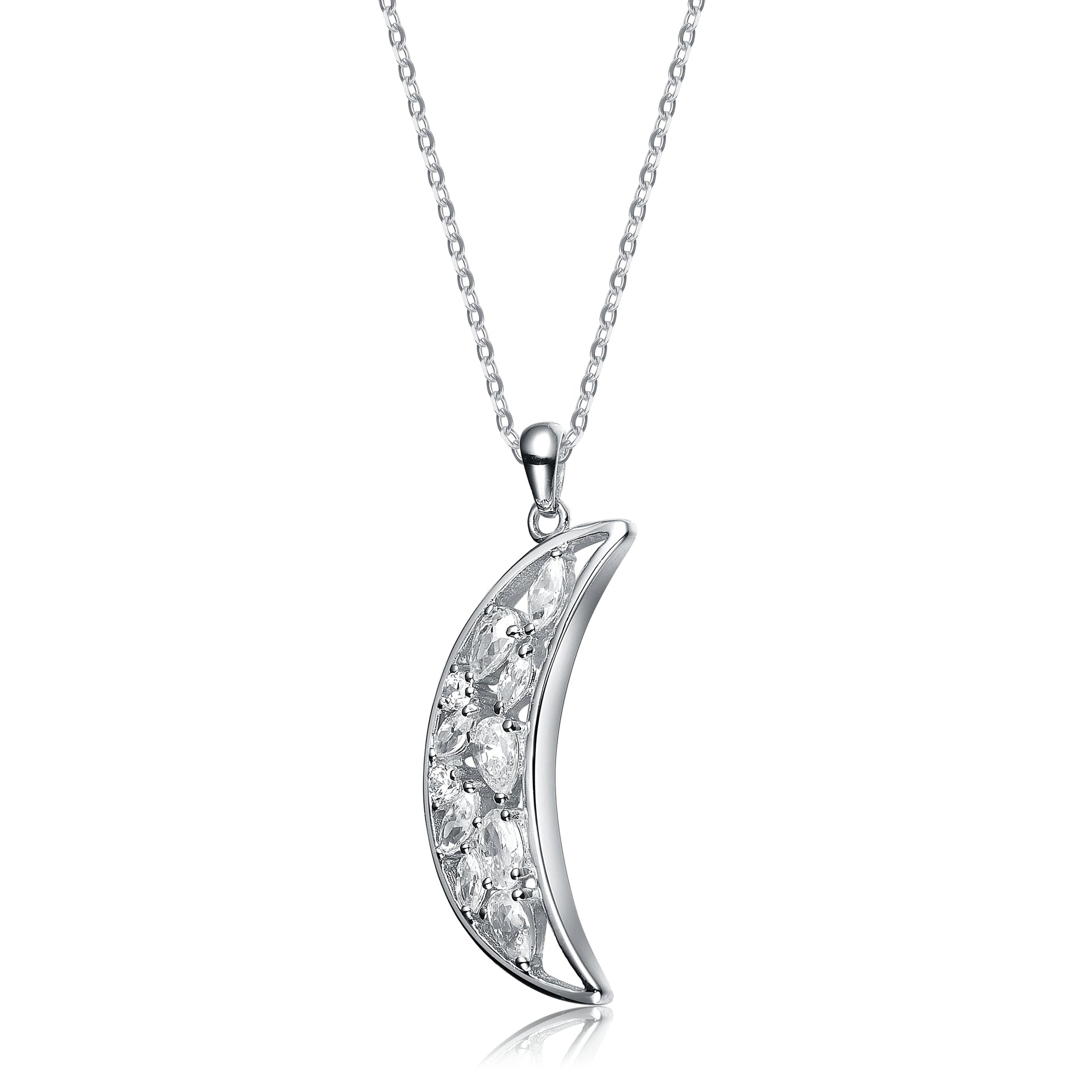 Sterling Silver White Cubic Zirconia Moon-shaped Pendant