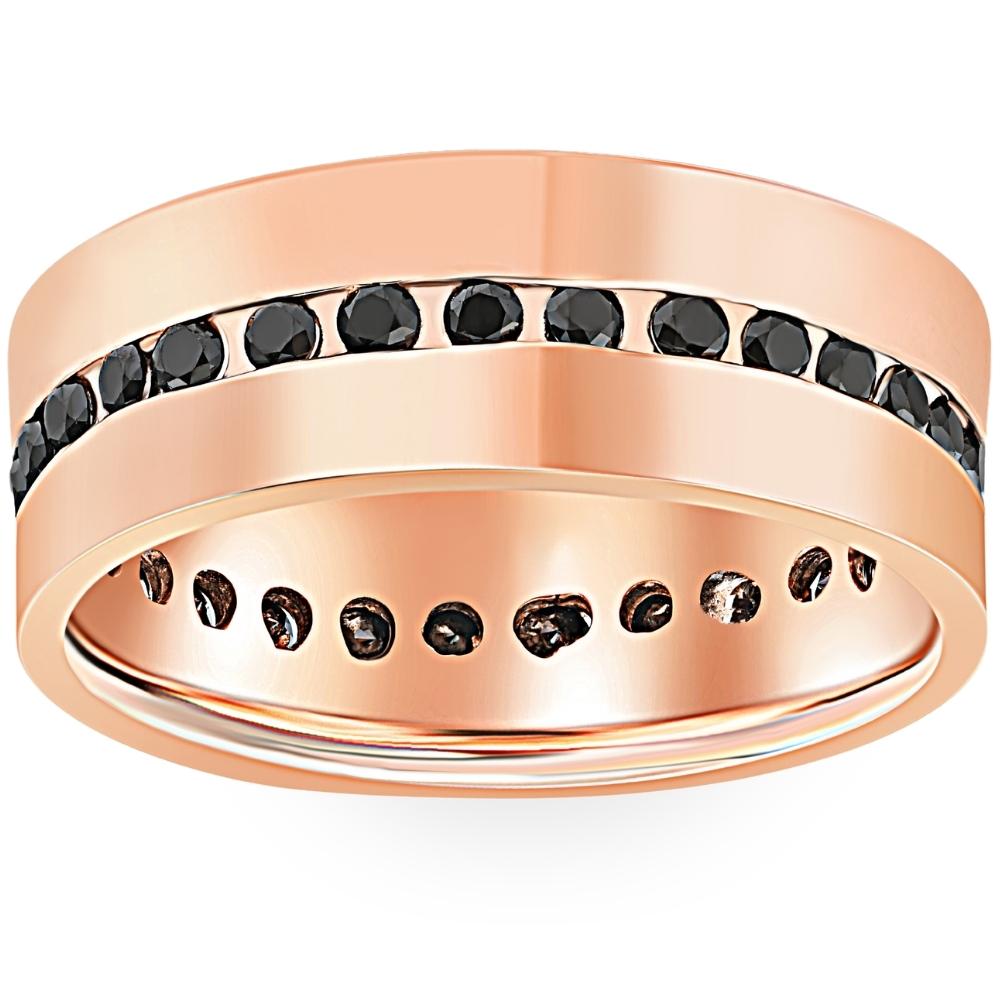 1 1/4ct Black Diamond Channel Set Eternity Ring 14K Rose Gold
