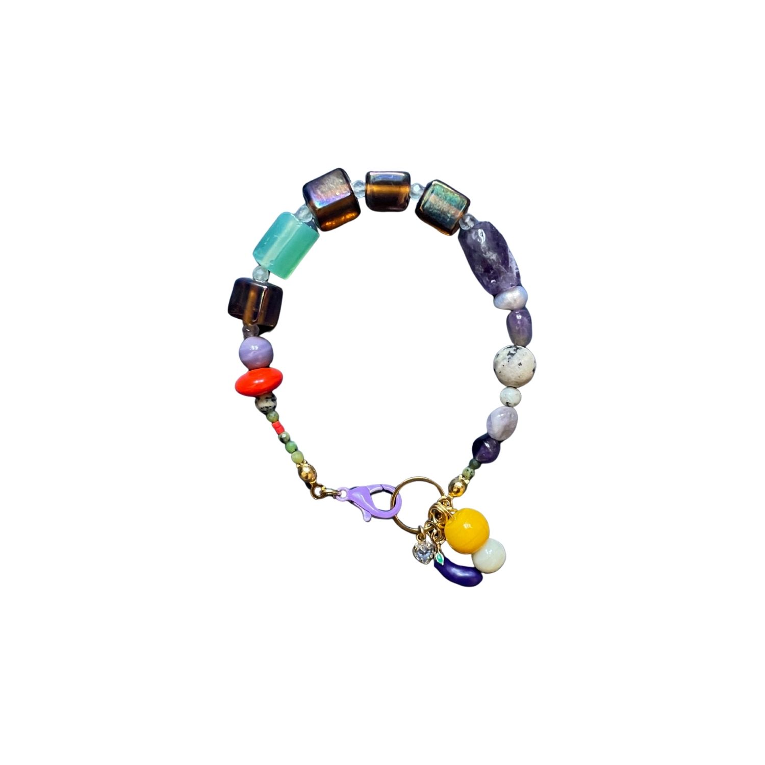 Baba Ghanoush – Handmade Eggplant Charm Bracelet With Gemstones, Glass & Pearl