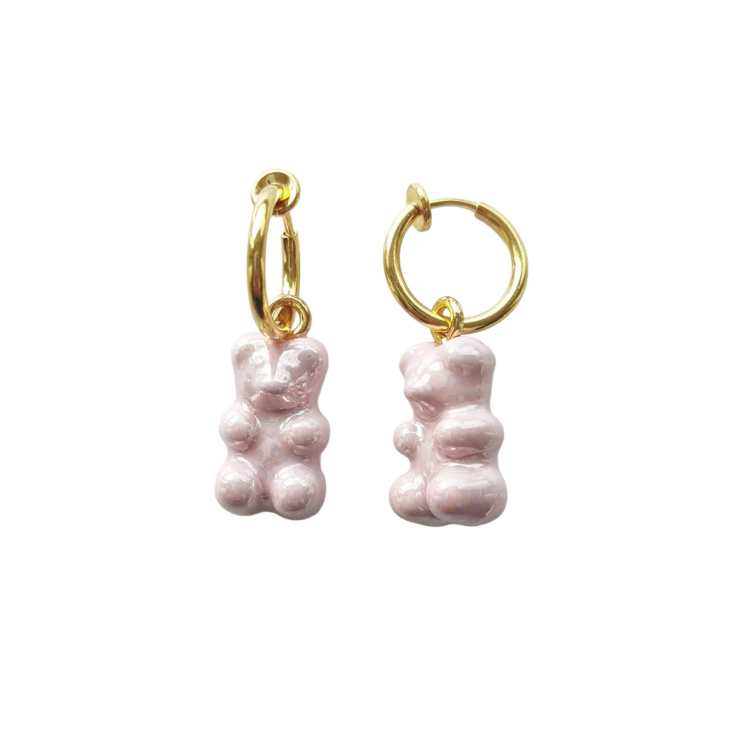 Sweet Pink Porcelain Gummy Bear Clip On Earrings