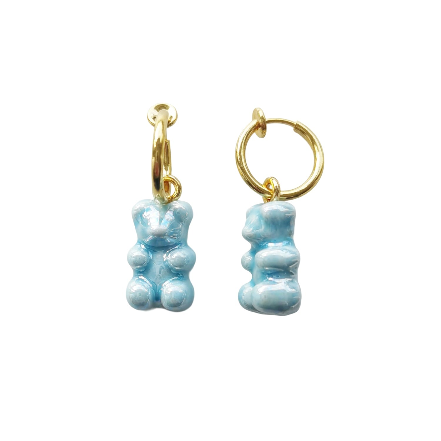 Baby Blue Porcelain Gummy Bear Clip On Earrings