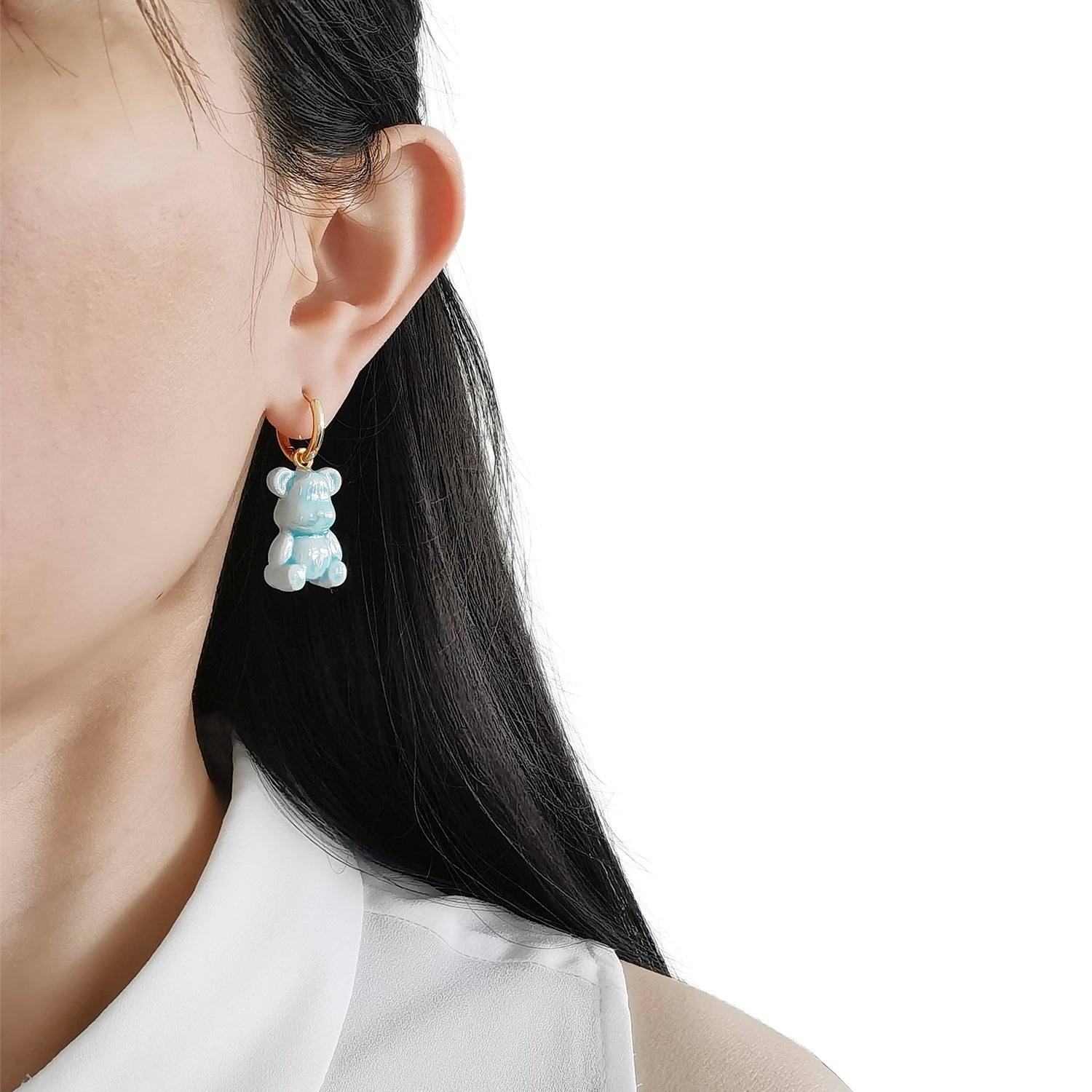 Baby Blue Porcelain Teddy Bear Earrings