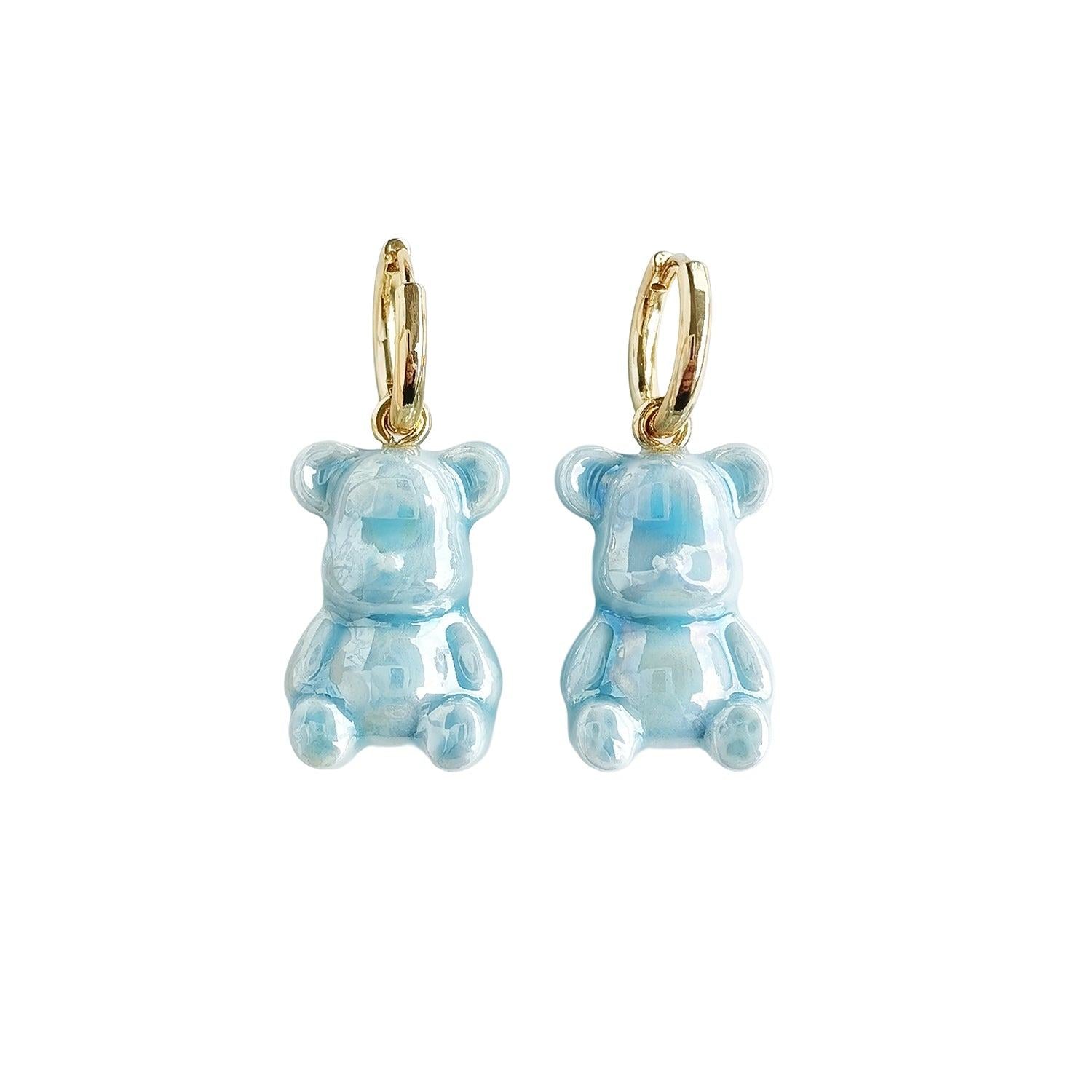 Baby Blue Porcelain Teddy Bear Earrings