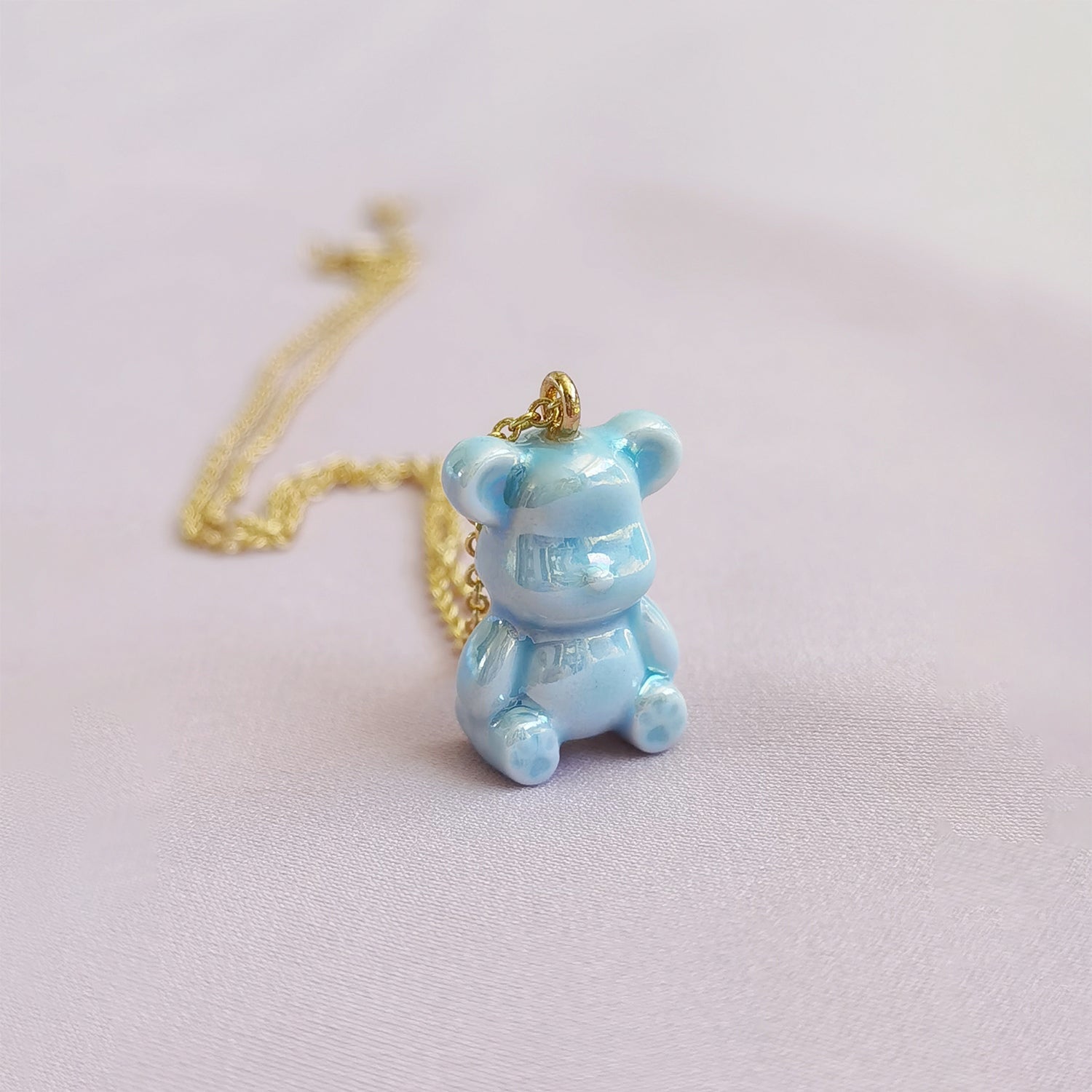Baby Blue Porcelain Teddy Bear Necklace