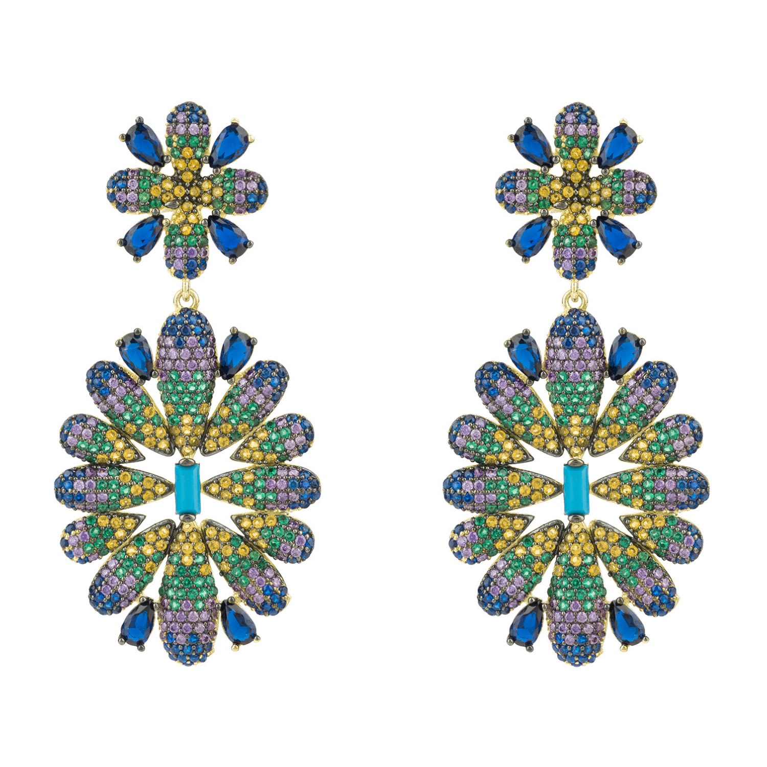 Babylon Multicoloured Flower Drop Earrings Gold