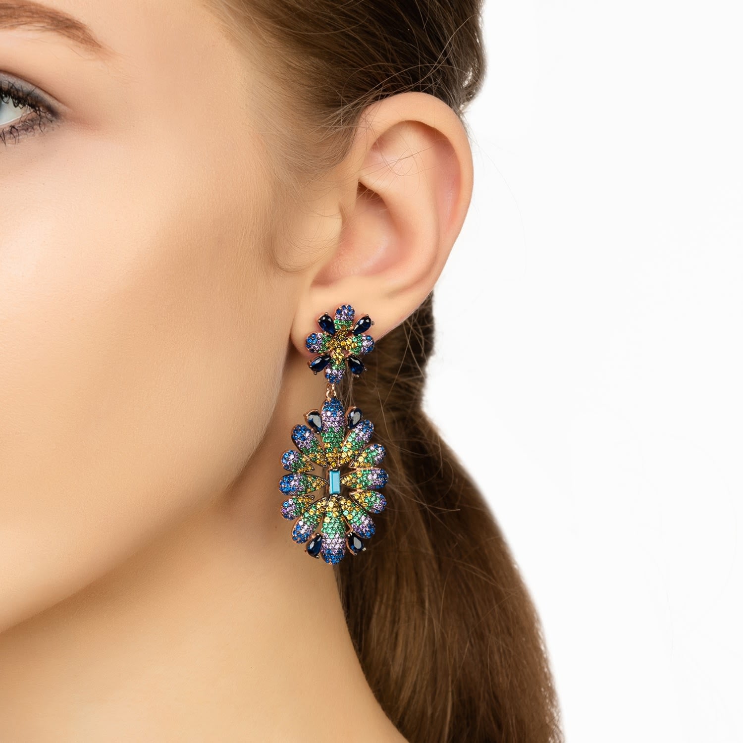 Babylon Multicoloured Flower Drop Earrings Gold