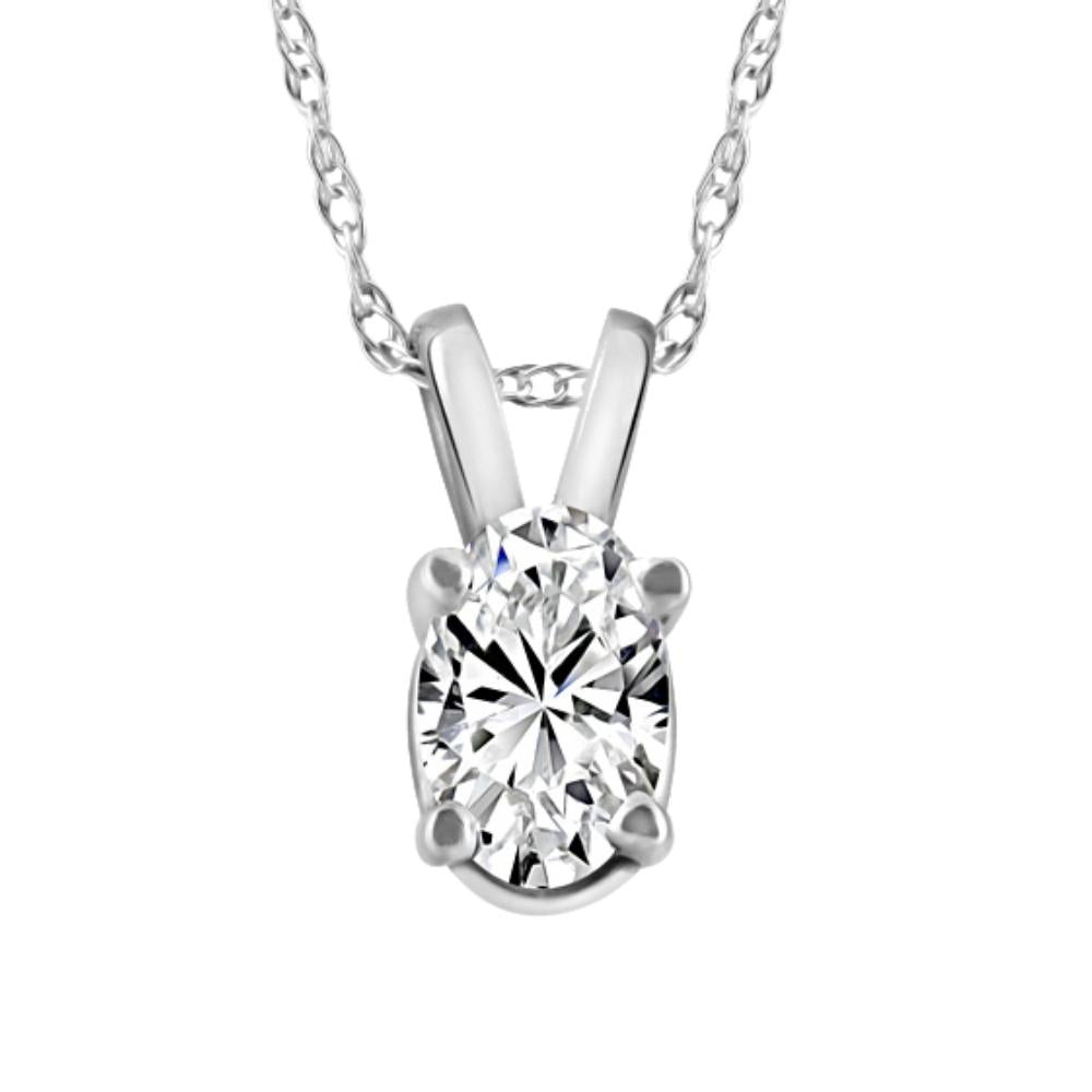 3/8 ct Oval Natural Diamond Solitaire Pendant 14k White or Yellow Gold Necklace