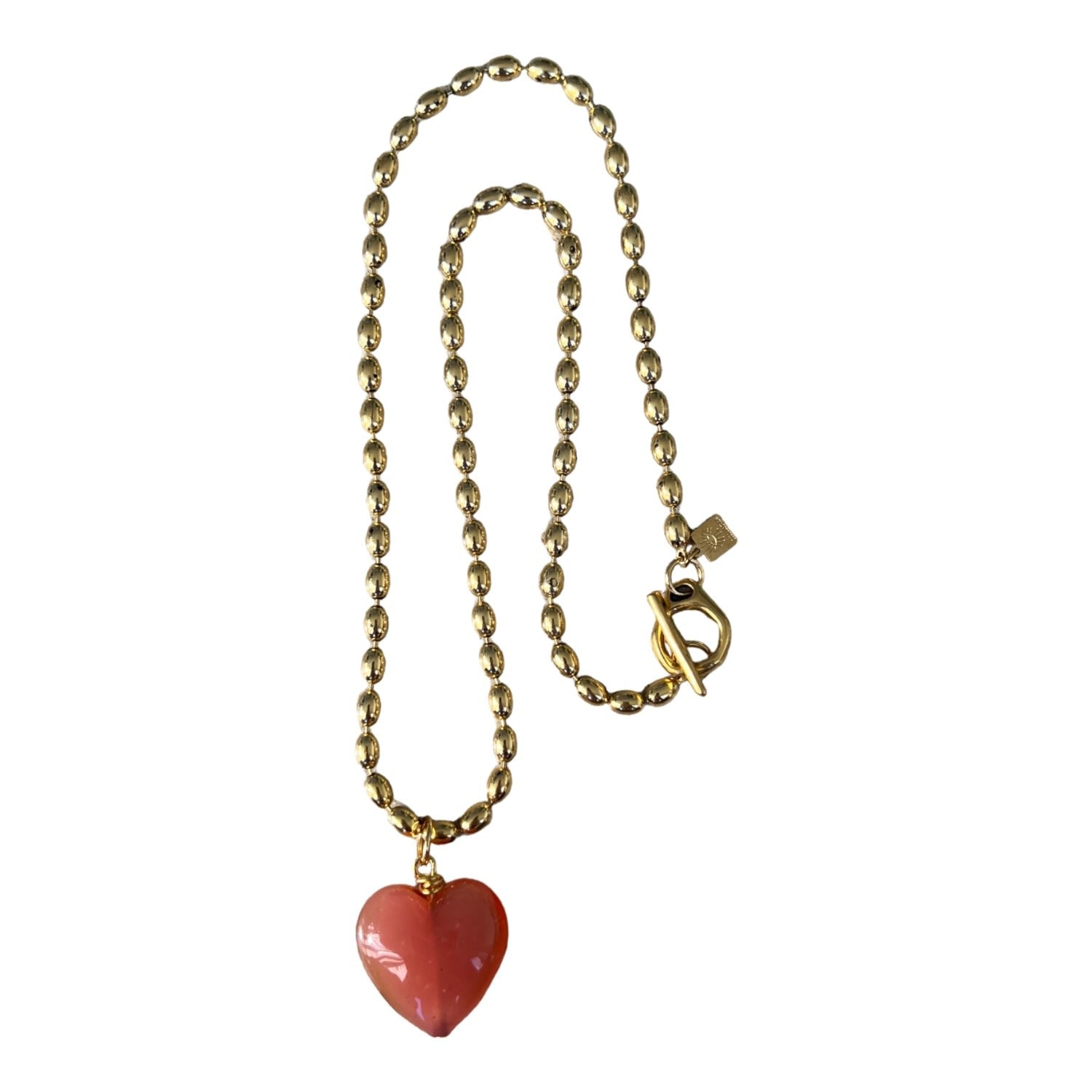 Bacio Mini Glass Heart Necklace - Peach Pink