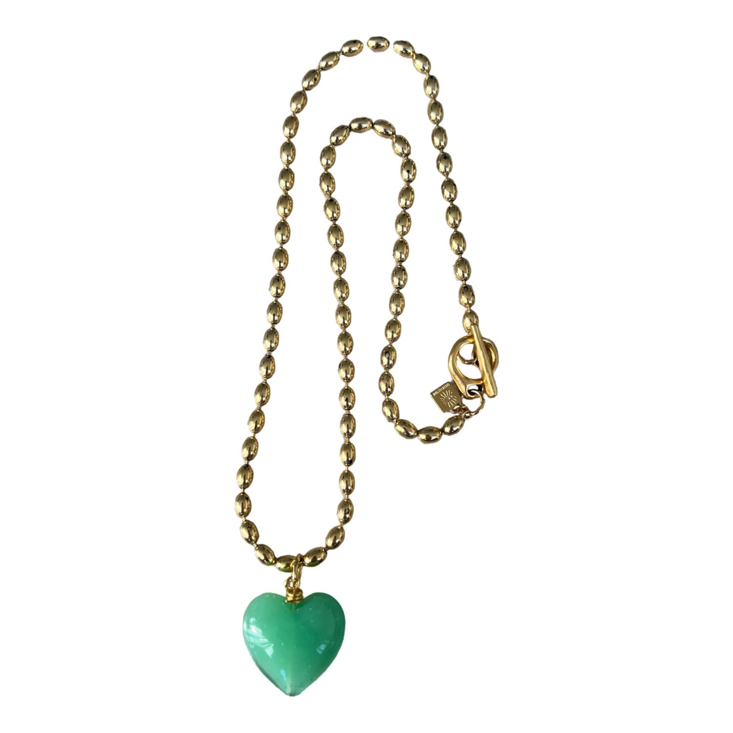 Bacio Mini Glass Heart Necklace - Seafoam Green