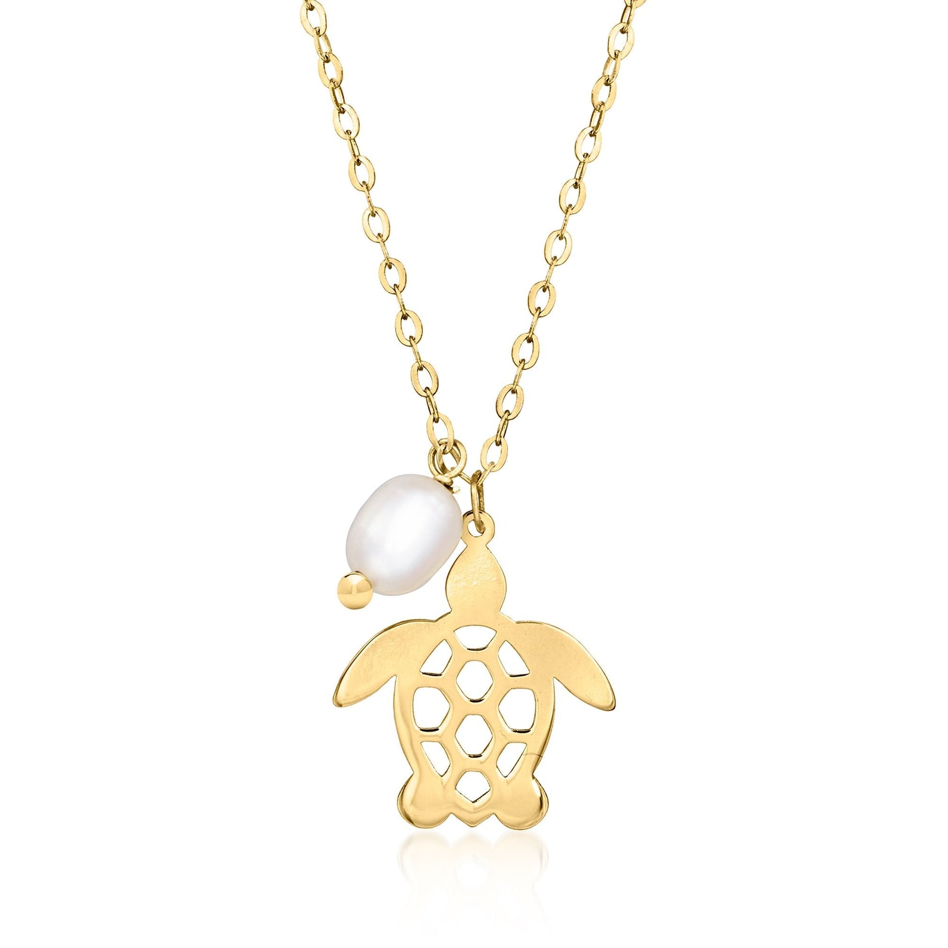 Canaria Fine Jewelry Italian 4-4.5mm Cultured Pearl Turtle Necklace In 10kt Yellow Gold