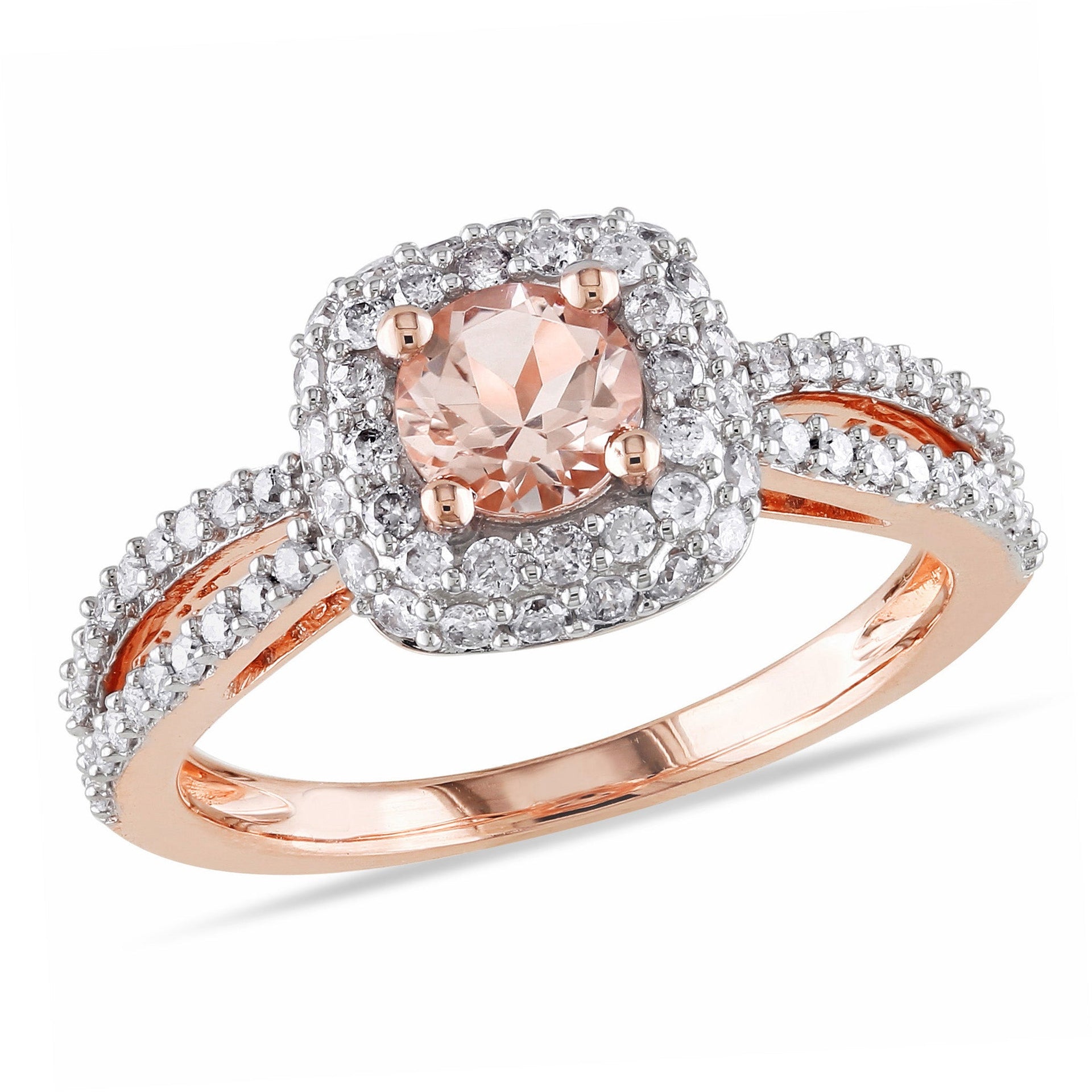 Mimi & Max 1/2ct TGW Morganite 1/2ct TW Diamond Halo Engagement Ring 14k Rose Gold
