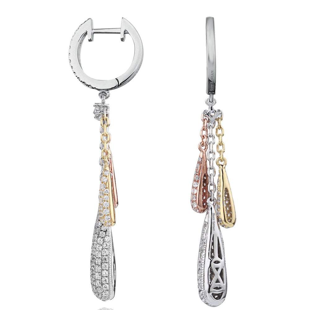 Suzy Levian Pave Cubic Zirconia Tri Tone Sterling Silver Dangle Earrings