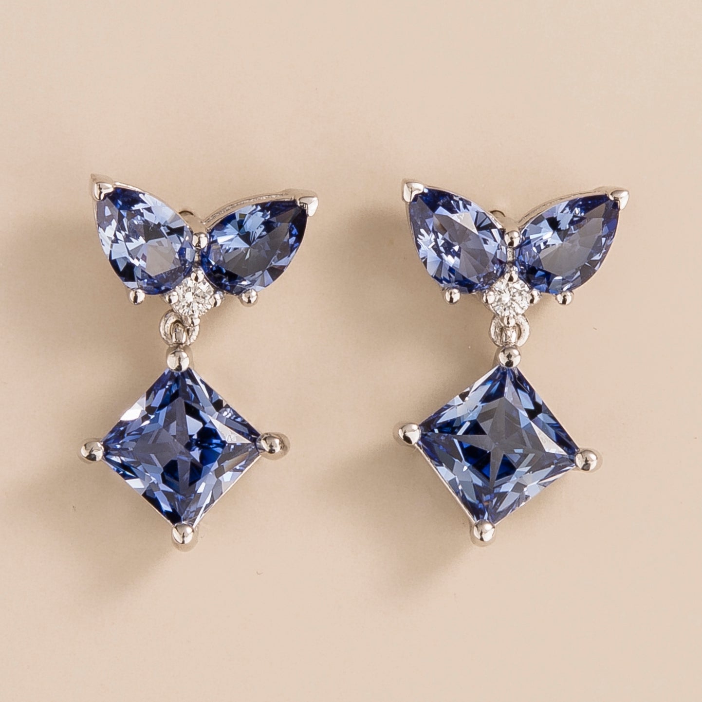 Amore White Gold Earrings Ceylon Blue Sapphire & Diamonds