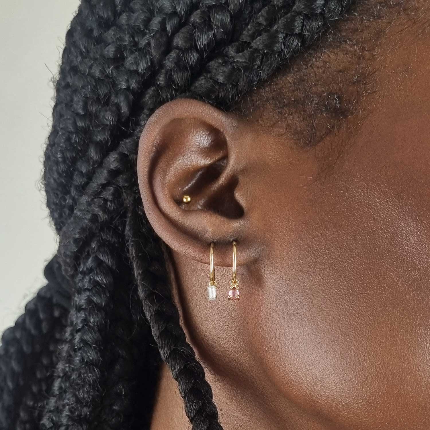 Baguette Clicker Hoop Earrings - Gold