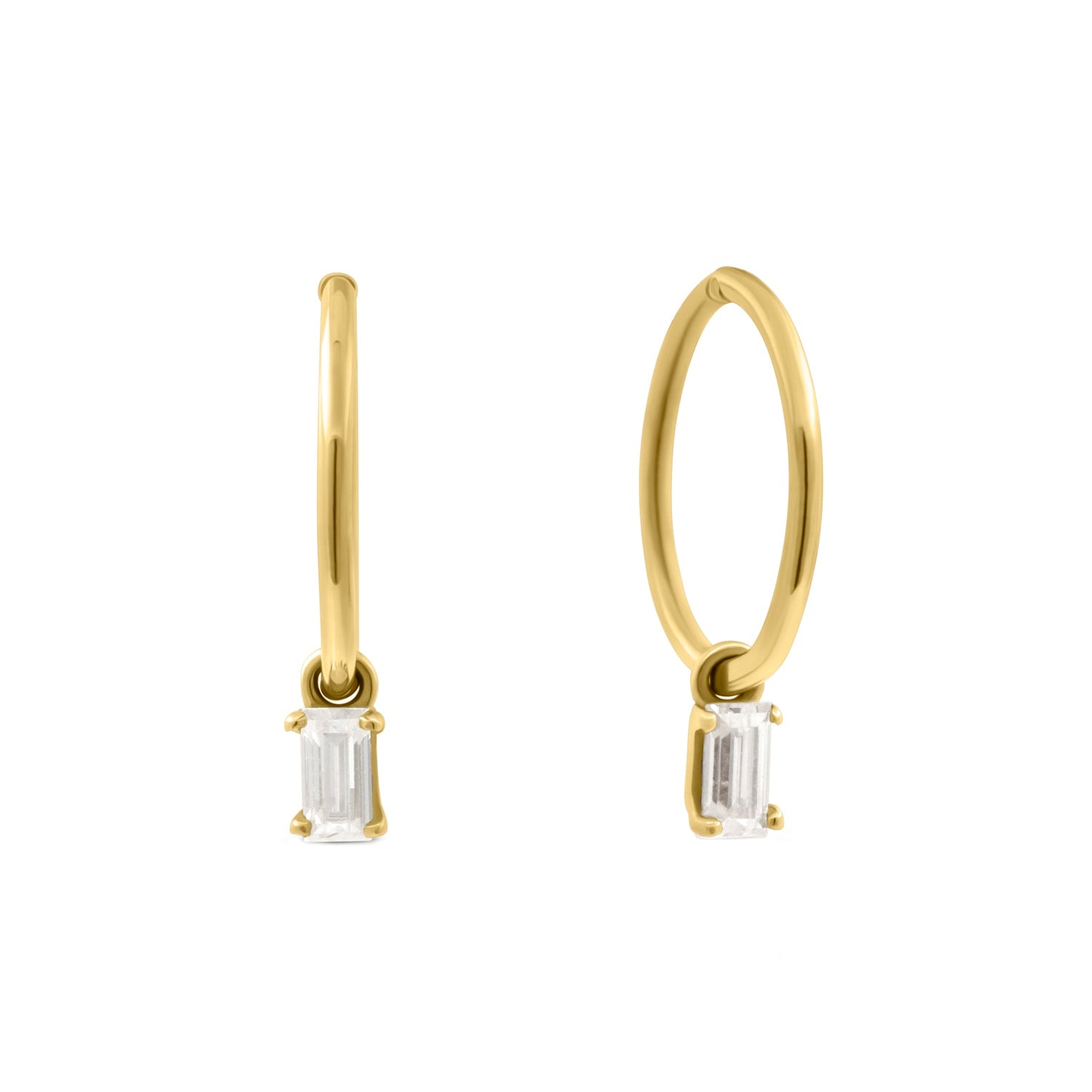 Baguette Clicker Hoop Earrings - Gold