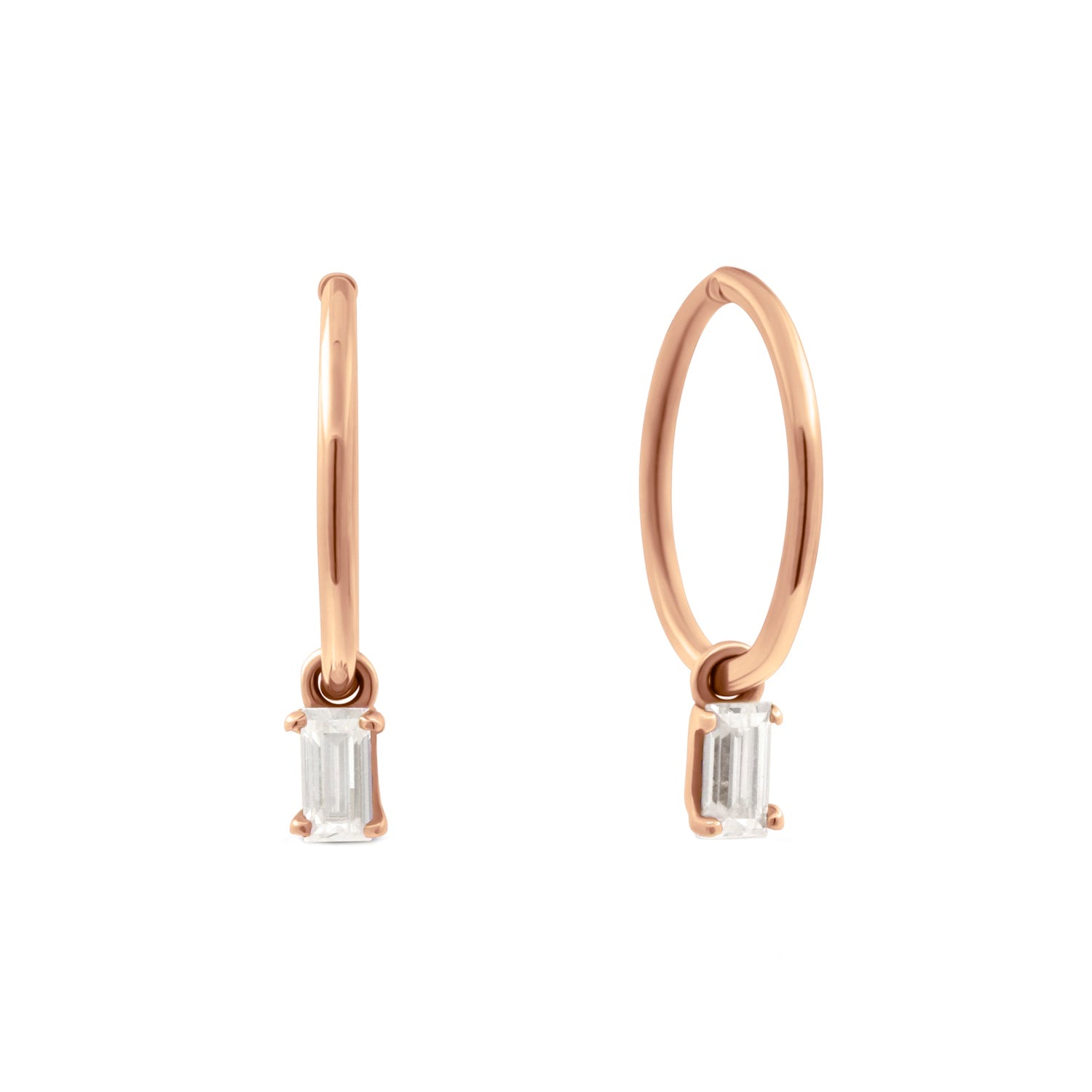 Baguette Clicker Hoop Earrings - Rose Gold