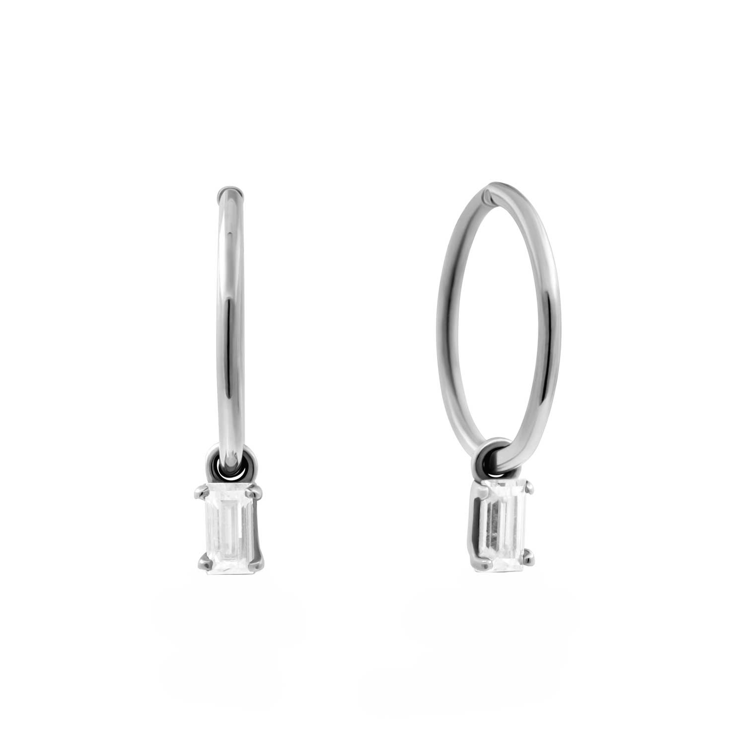 Baguette Clicker Hoop Earrings - Silver
