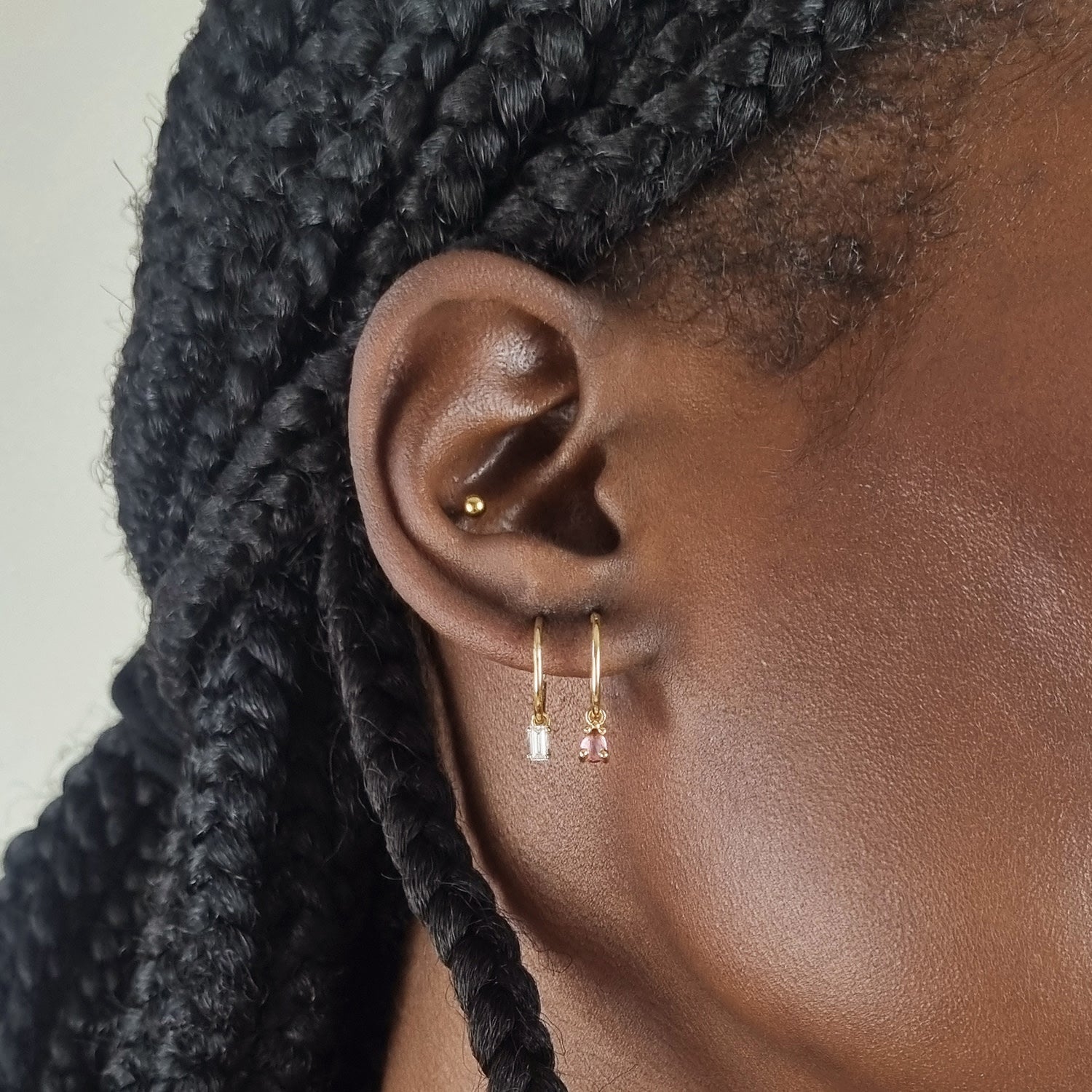 Baguette Clicker Hoop Earrings - Rose Gold