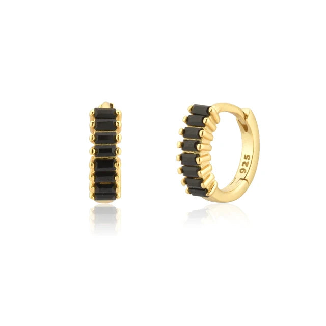 Baguette Cut Onyx Huggie Earrings