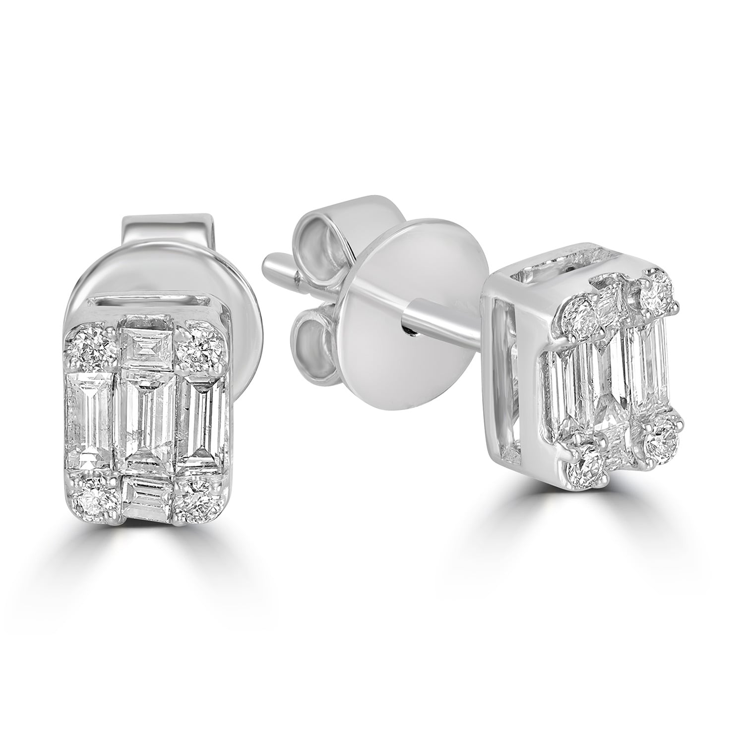 18K White Gold Modern Baguette Diamond Earrings